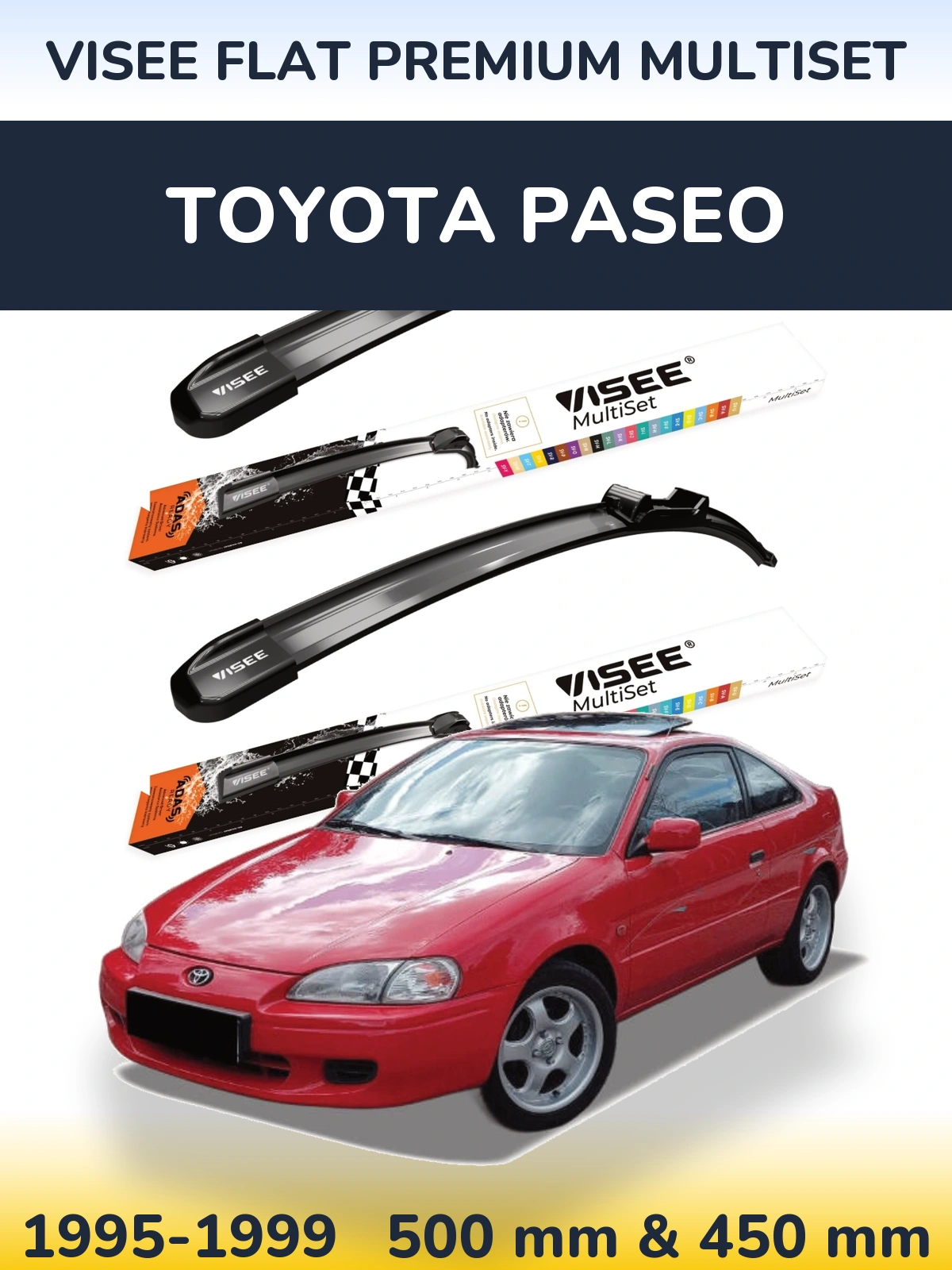 Комплект передніх щіток VISEE FLAT PREMIUM MultiSet 500 & 450 мм для Toyota Paseo 1995-1999