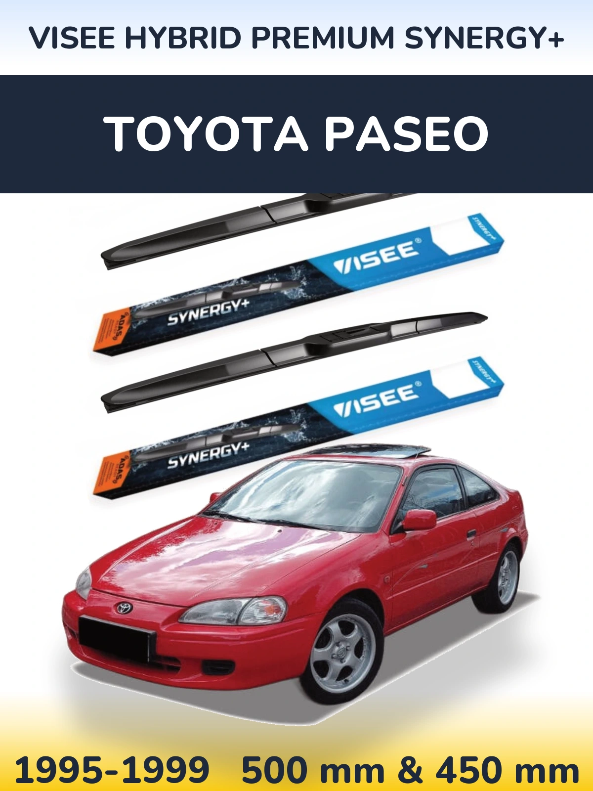 Sada předních stěračů VISEE HYBRID PREMIUM SYNERGY+ 500 a 450 mm pro Toyota Paseo 1995-1999