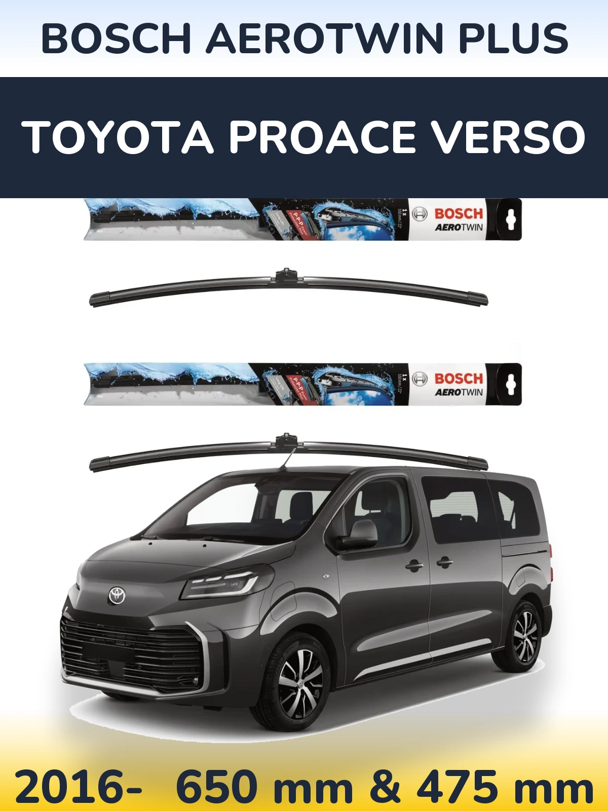 Sada předních stěračů BOSCH AeroTwin Plus 650 a 475 mm pro Toyota ProAce Verso 2016-2026