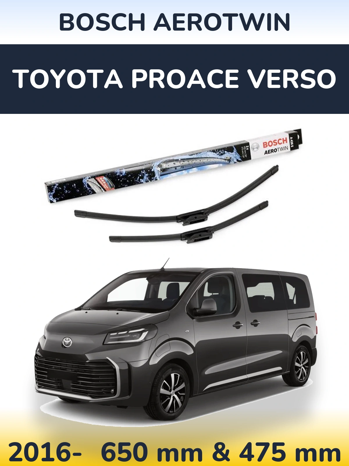 Sada předních stěračů BOSCH AeroTwin 650 a 475 mm pro Toyota ProAce Verso 2016-2026
