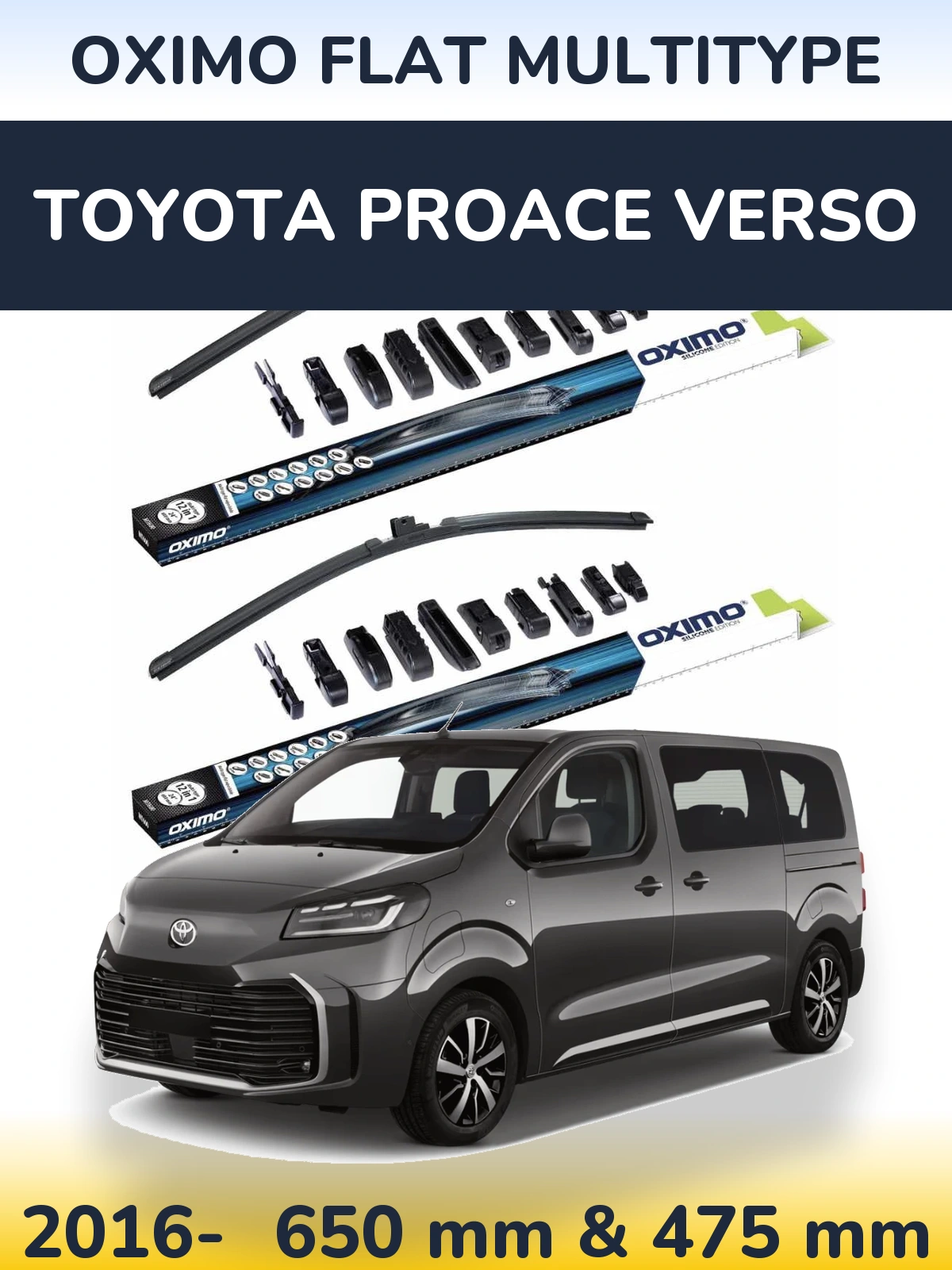 Sada předních stěračů Oximo Flat MultiType 650 a 475 mm pro Toyota ProAce Verso 2016-2026