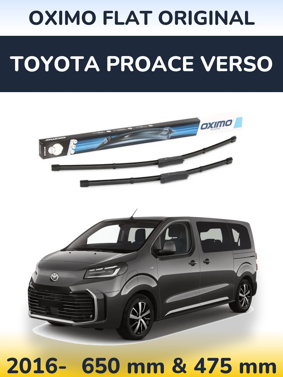 Sada předních stěračů Oximo Flat Original 650 a 475 mm pro Toyota ProAce Verso 2016-2026