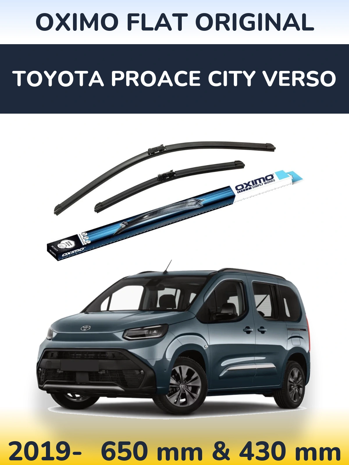 Sada předních stěračů Oximo Flat Original 650 a 430 mm pro Toyota ProAce City Verso 2019-2026