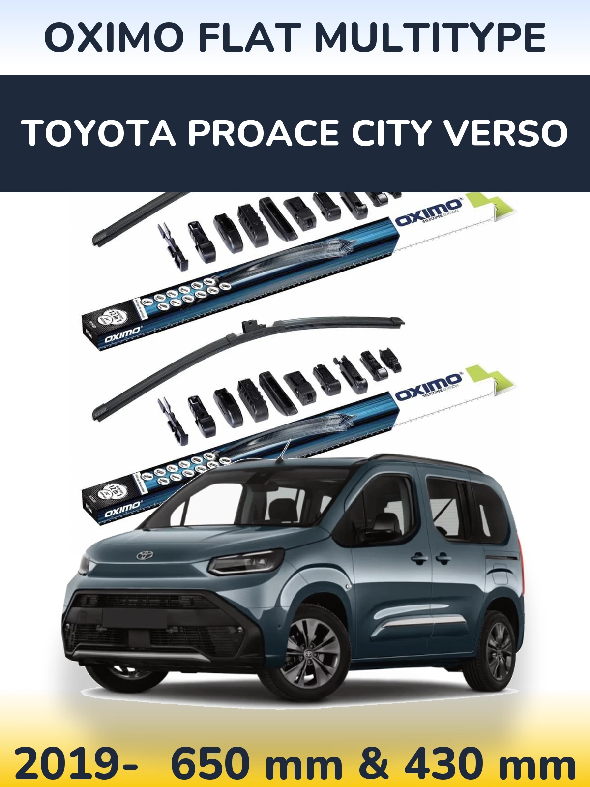 Sada předních stěračů Oximo Flat MultiType 650 a 430 mm pro Toyota ProAce City Verso 2019-2026