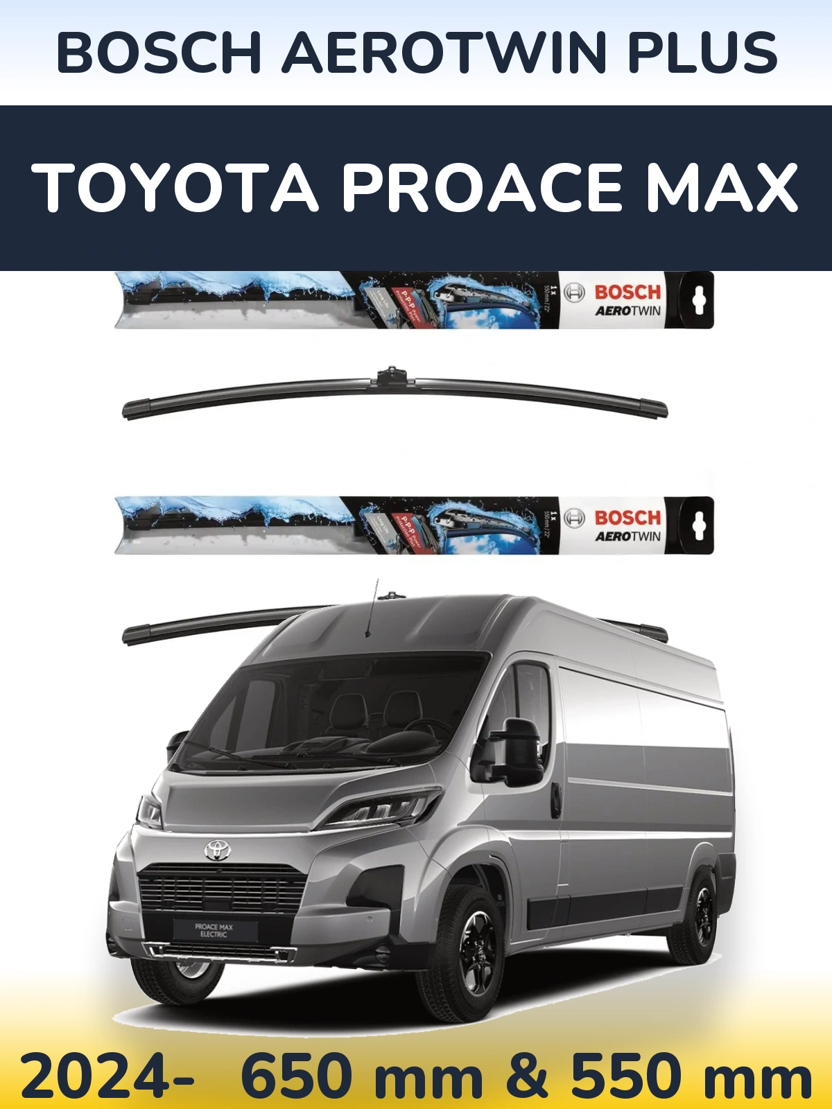 Sada předních stěračů BOSCH AeroTwin Plus 650 a 550 mm pro Toyota ProAce Max 2024-2026