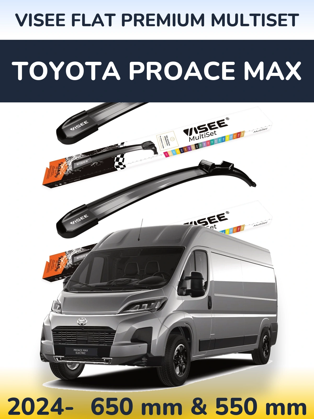 Sada předních stěračů VISEE FLAT PREMIUM MultiSet 650 a 550 mm pro Toyota ProAce Max 2024-2026