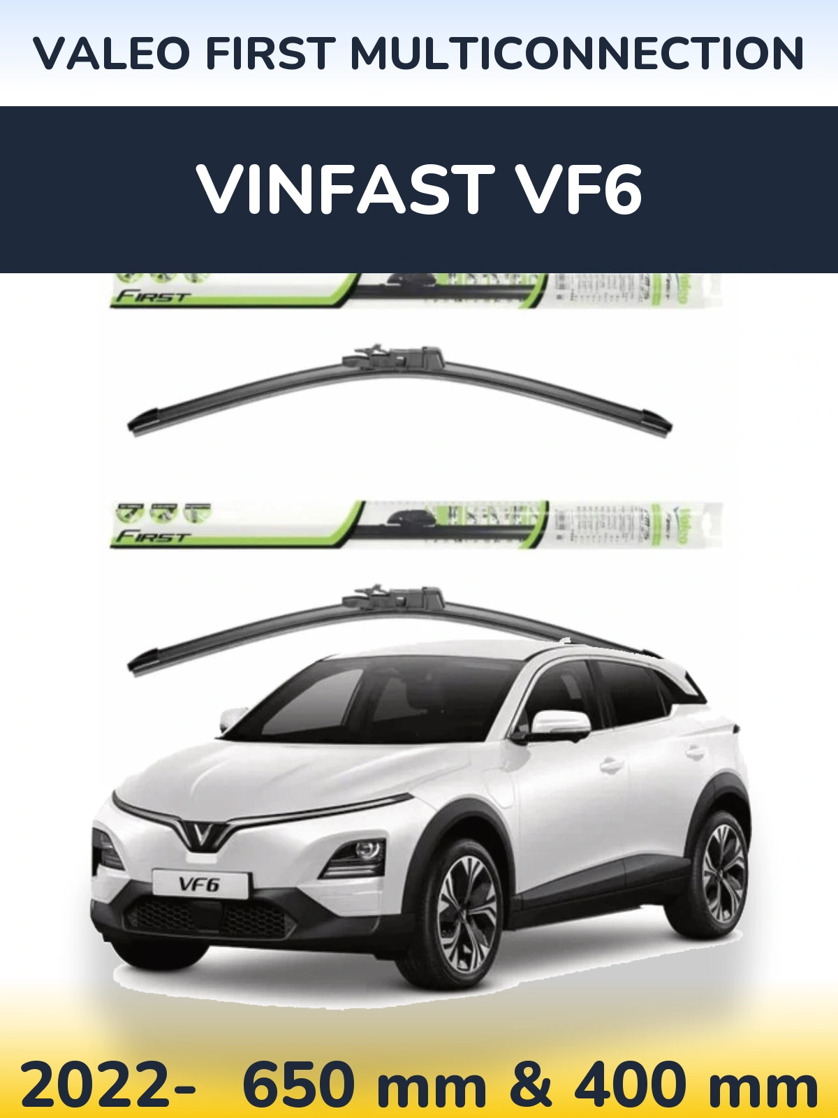 Sada předních stěračů Valeo First MultiConnection 650 a 400 mm pro Vinfast VF6 2022-2026