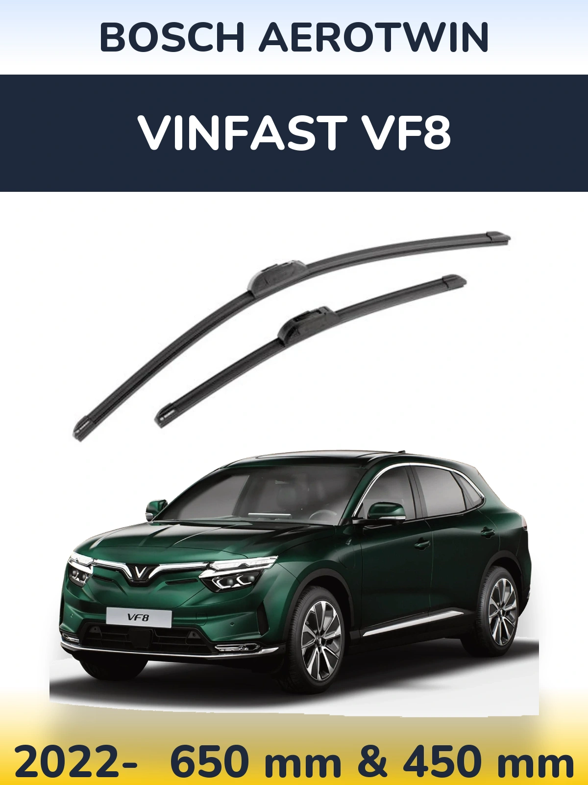 Sada předních stěračů BOSCH AeroTwin 650 a 450 mm pro Vinfast VF8 2022-2026