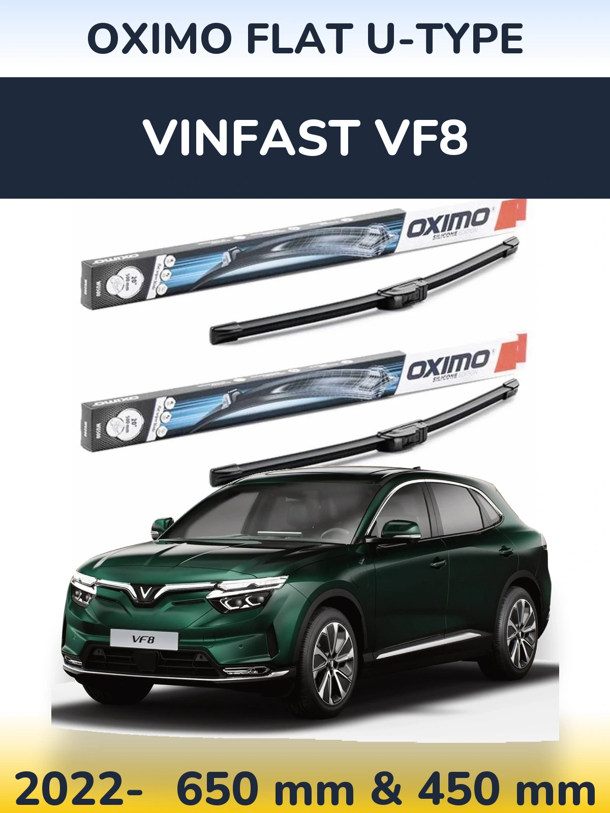 Sada předních stěračů Oximo Flat U-type 650 a 450 mm pro Vinfast VF8 2022-2026