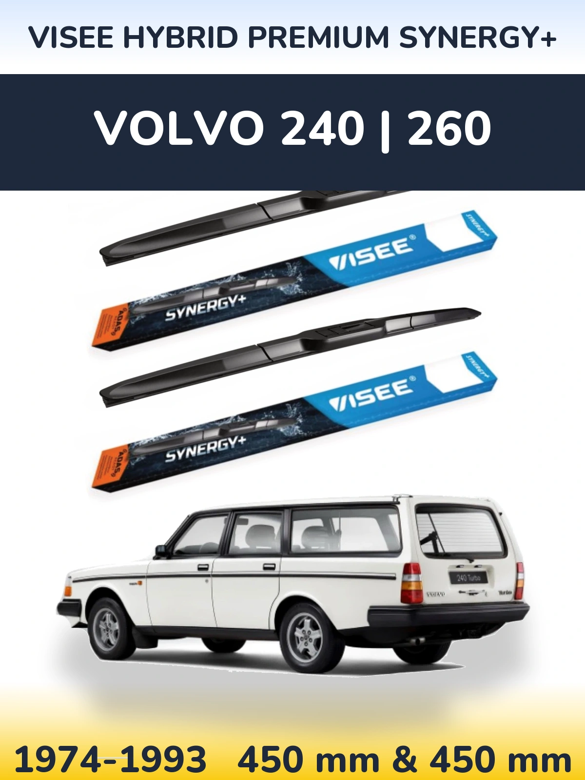 Sada předních stěračů VISEE HYBRID PREMIUM SYNERGY+ 450 a 450 mm pro Volvo 240 | 260 1974-1993