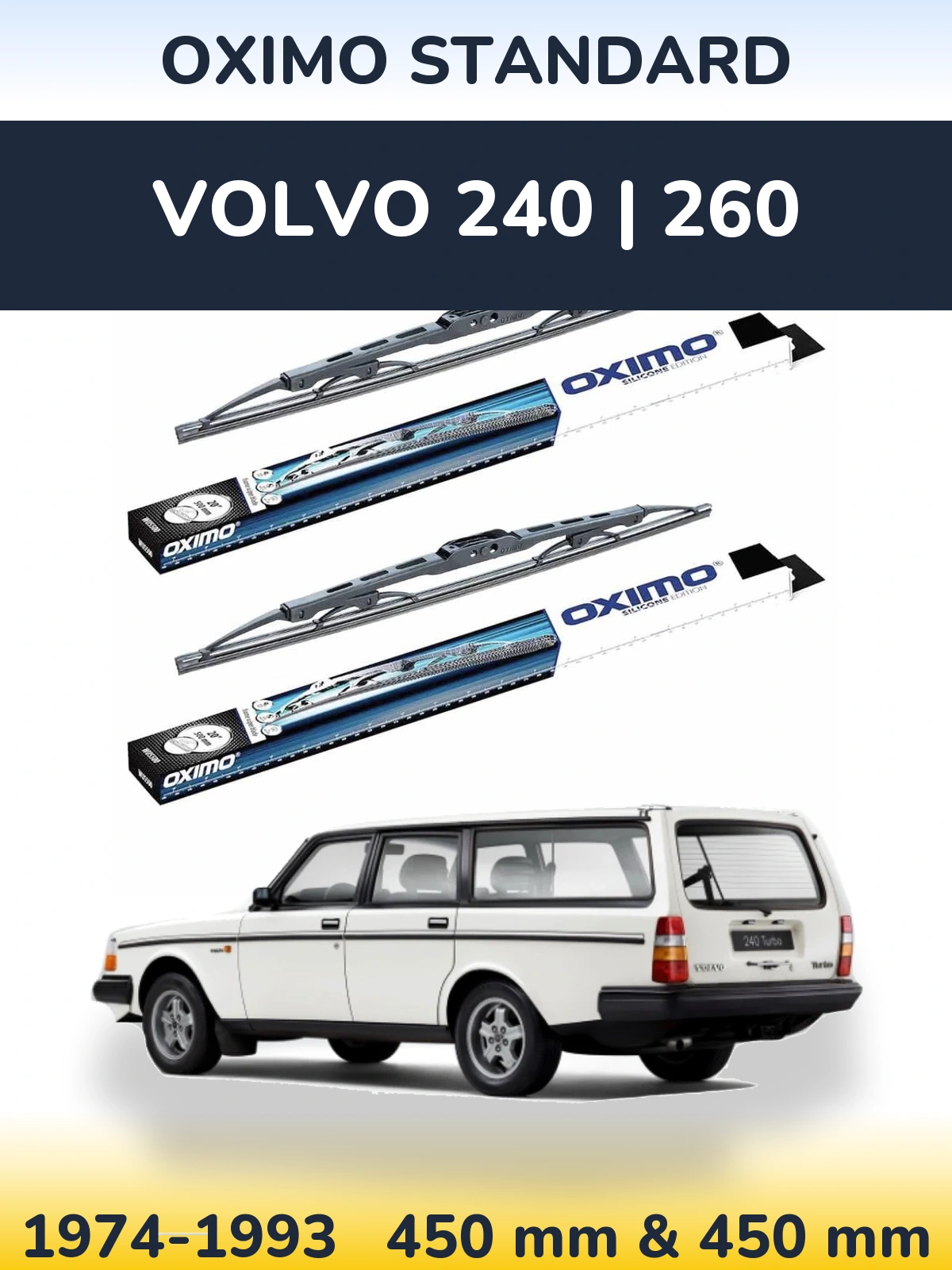 Sada předních stěračů Oximo Standard 450 a 450 mm pro Volvo 240 | 260 1974-1993
