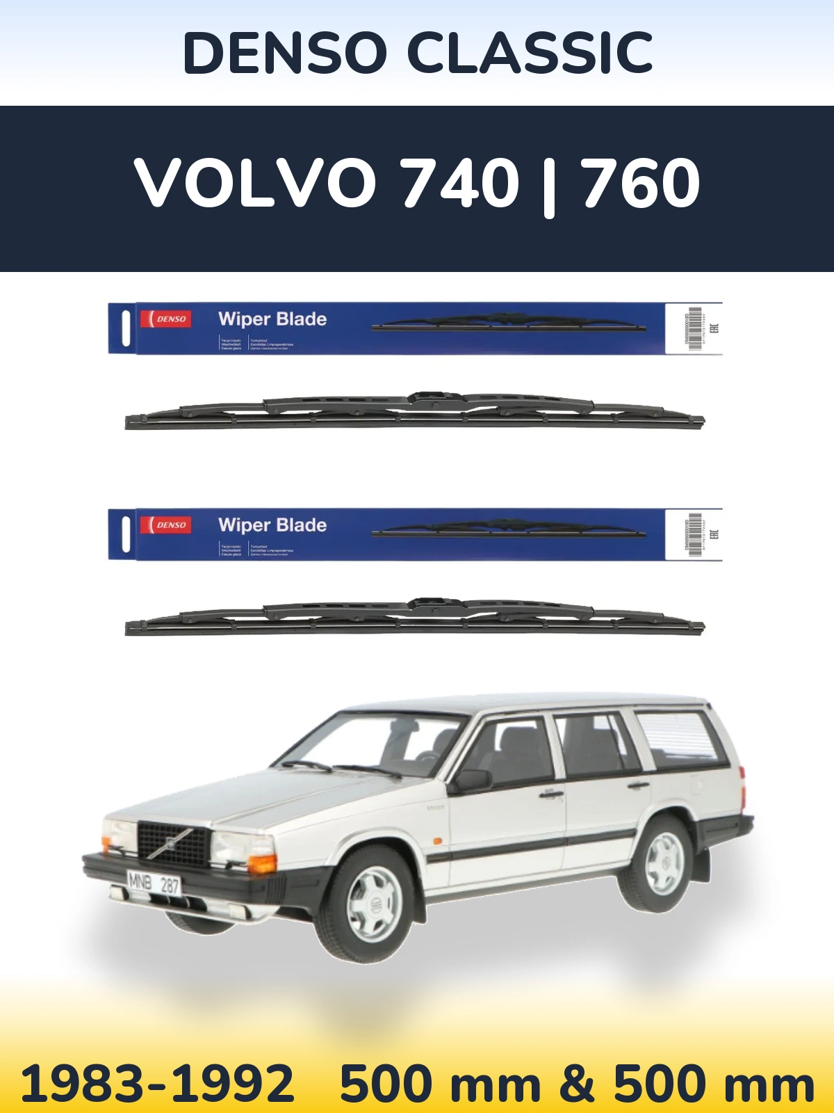 Комплект передних дворников Denso Classic 500 & 500 мм для Volvo 740 | 760 1983-1992