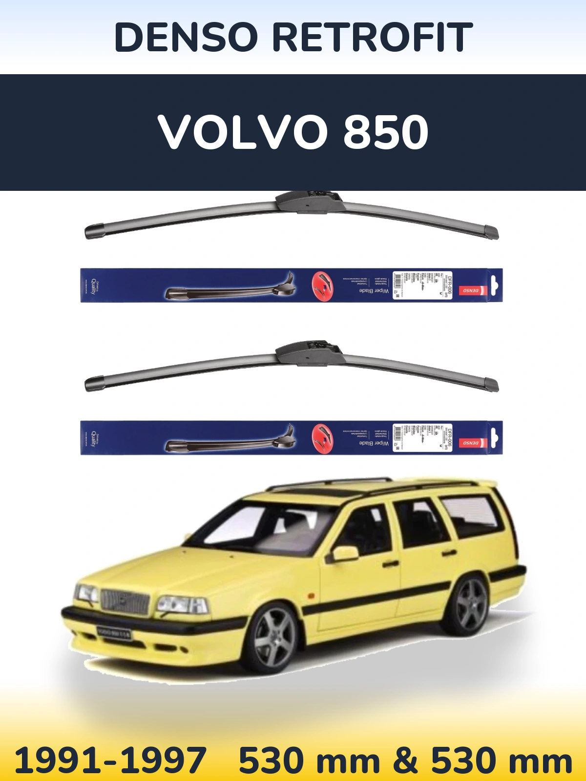 Sada předních stěračů Denso Retrofit 530 a 530 mm pro Volvo 850 1991-1997
