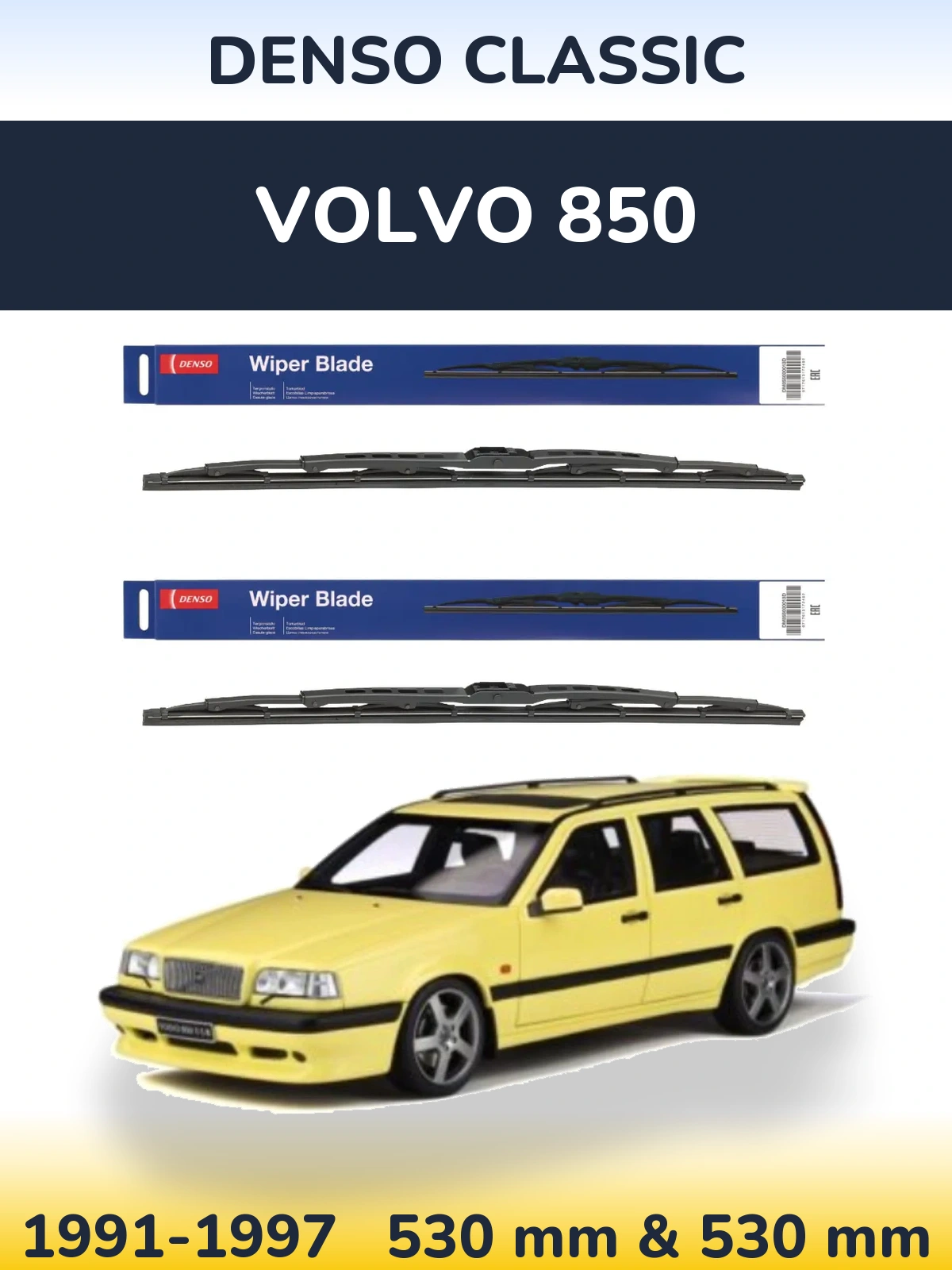 Sada předních stěračů Denso Classic 530 a 530 mm pro Volvo 850 1991-1997