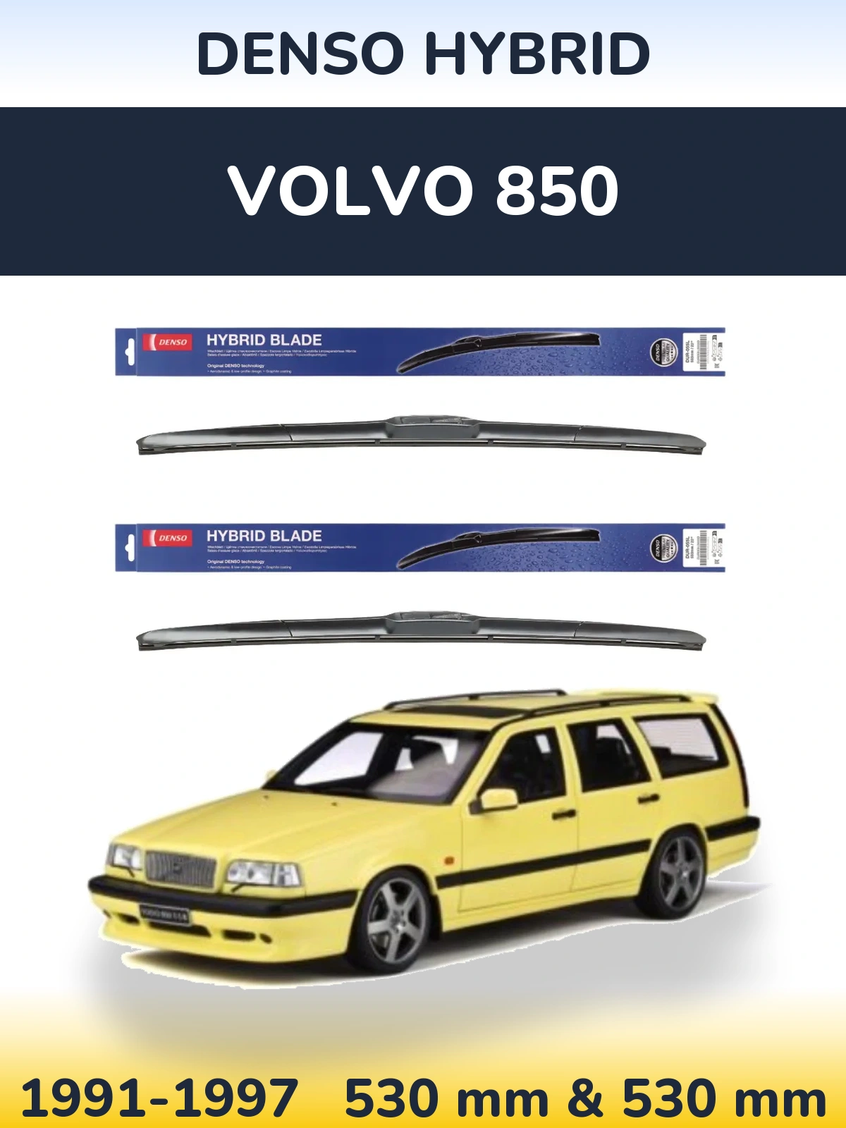 Sada předních stěračů Denso Hybrid 530 a 530 mm pro Volvo 850 1991-1997
