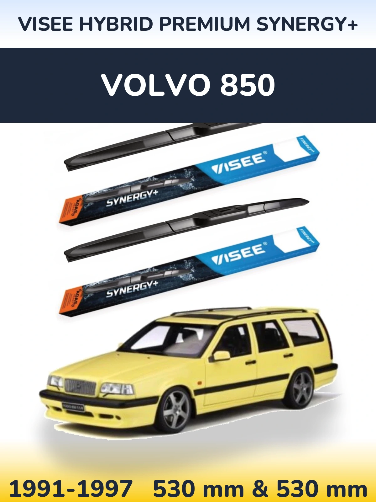 Sada předních stěračů VISEE HYBRID PREMIUM SYNERGY+ 530 a 530 mm pro Volvo 850 1991-1997