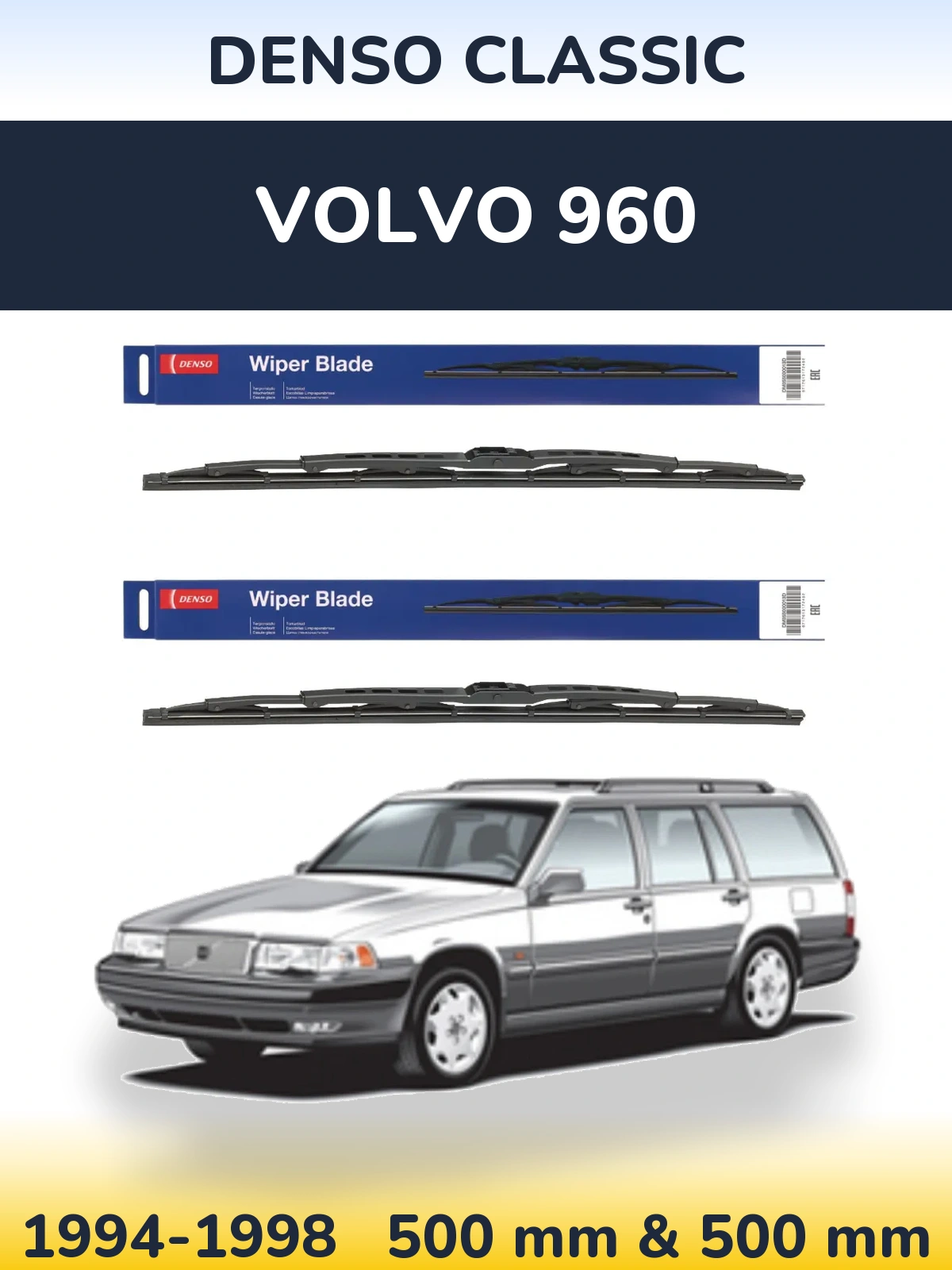 Sada předních stěračů Denso Classic 500 a 500 mm pro Volvo 960 1994-1998