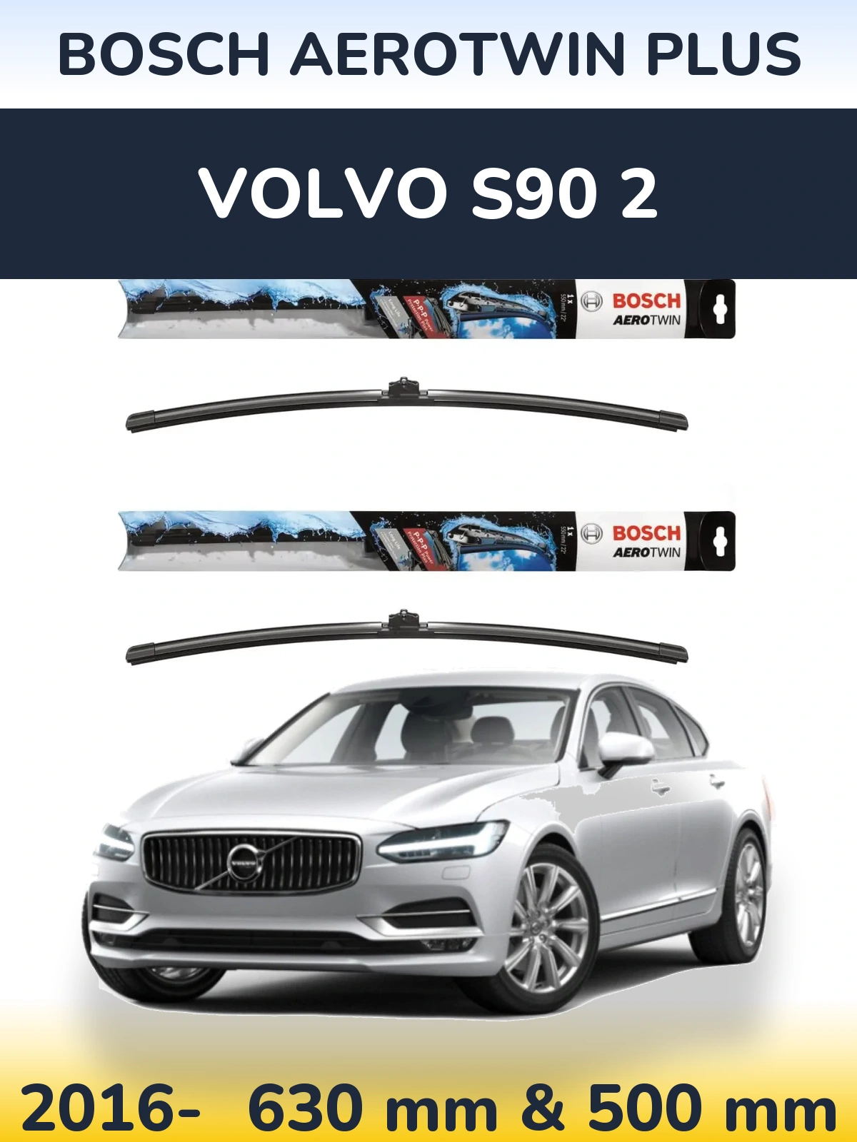 Sada předních stěračů BOSCH AeroTwin Plus 600 a 500 mm pro Volvo S90 2 2016-2026