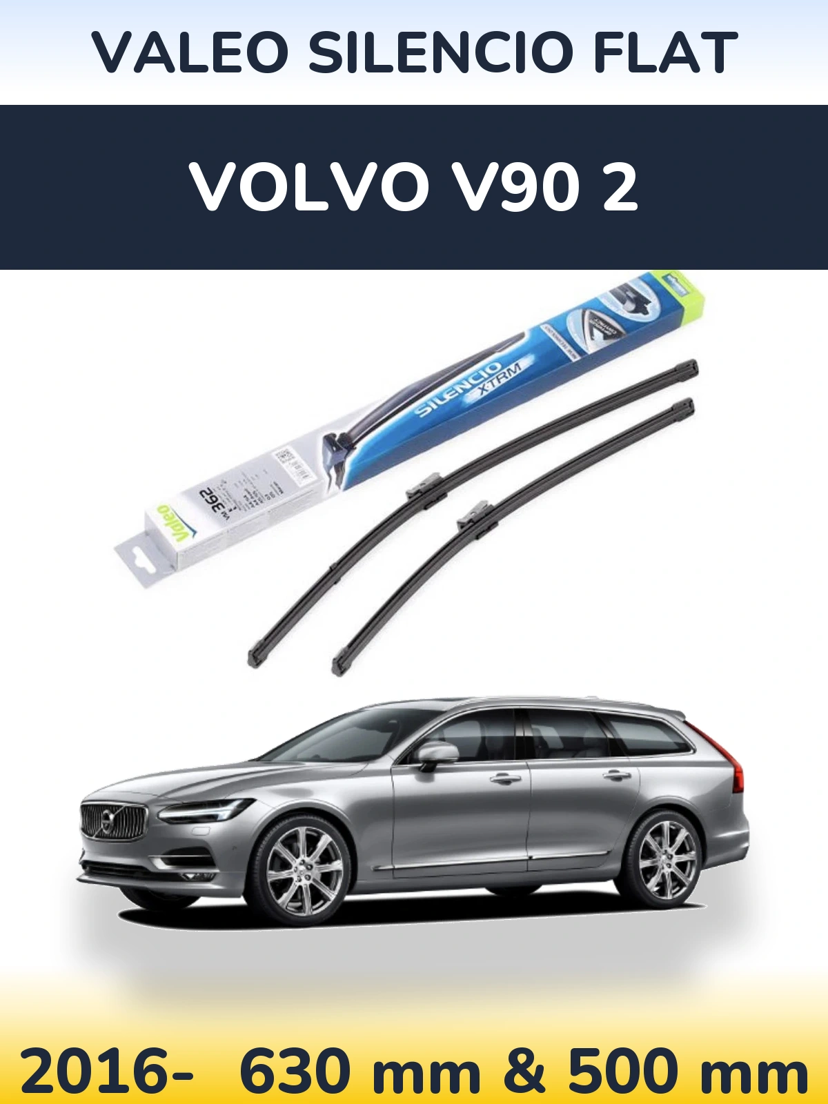 Sada předních stěračů Valeo Silencio Flat 600 a 500 mm pro Volvo V90 2 2016-2026