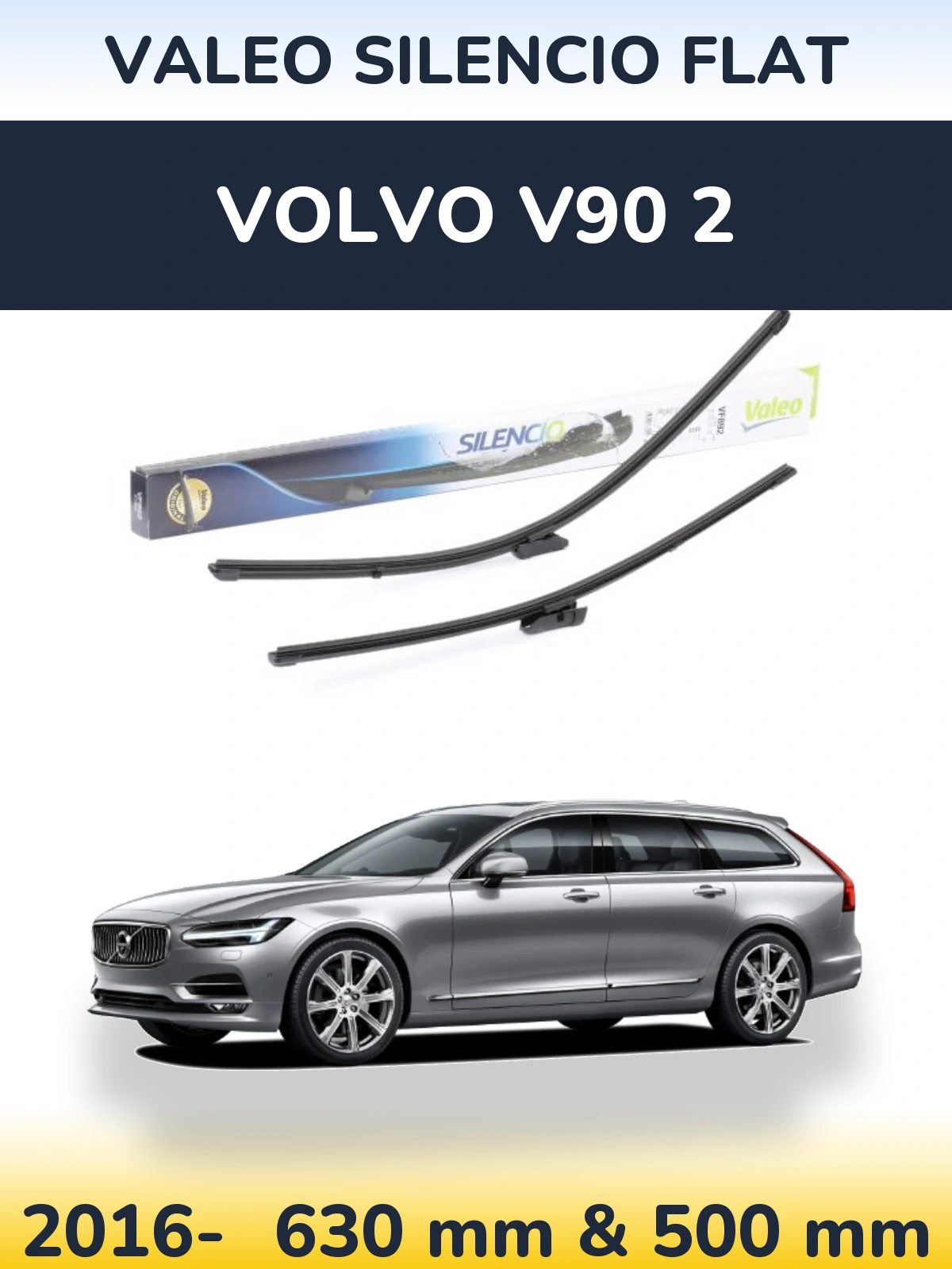 Sada předních stěračů Valeo Silencio Flat 630 a 500 mm pro Volvo V90 2 2016-2026