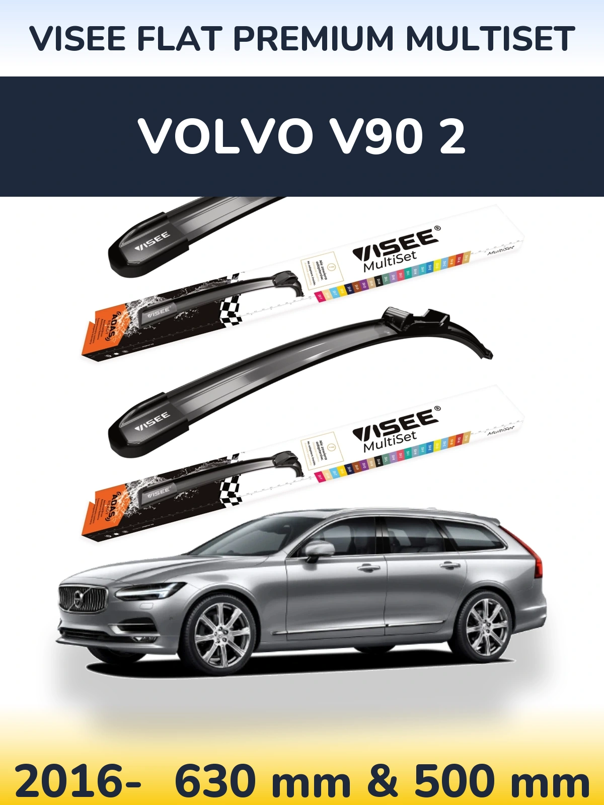Sada předních stěračů VISEE FLAT PREMIUM MultiSet 630 a 500 mm pro Volvo V90 2 2016-2026