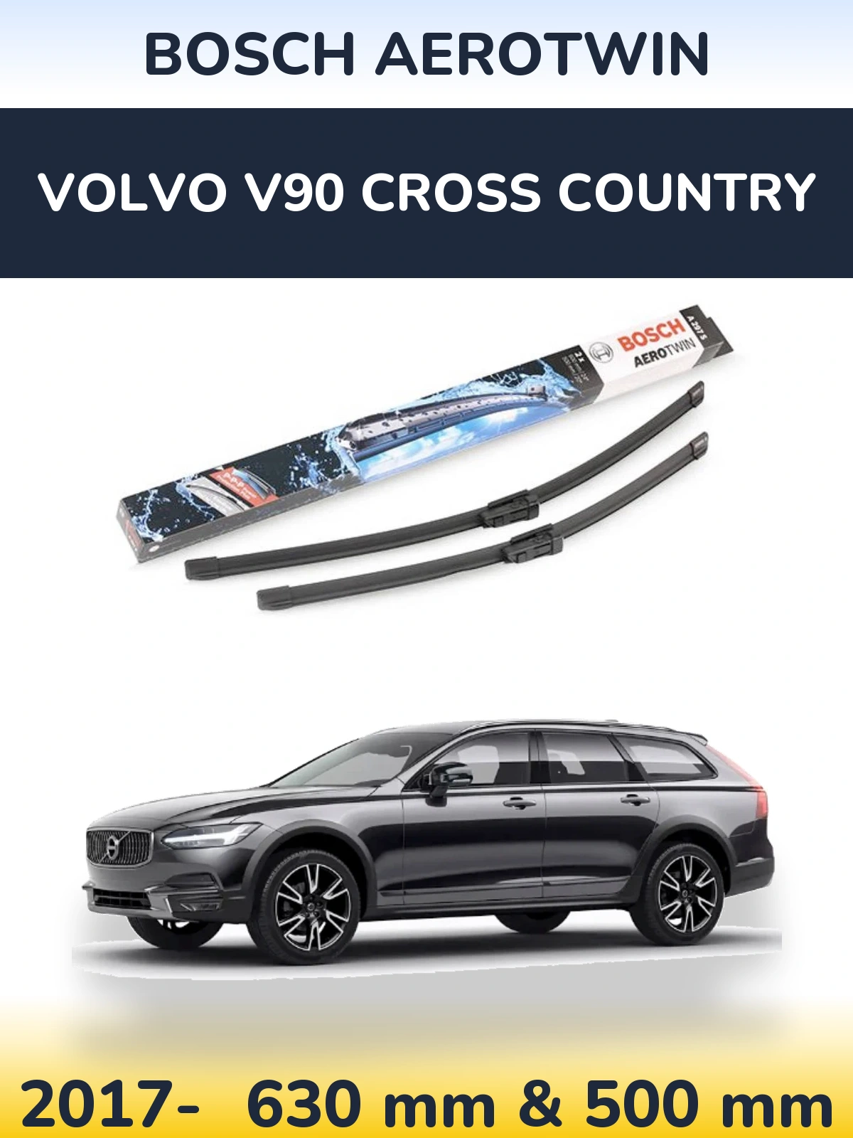Sada předních stěračů BOSCH AeroTwin 600 a 500 mm pro Volvo V90 Cross Country 2017-2026