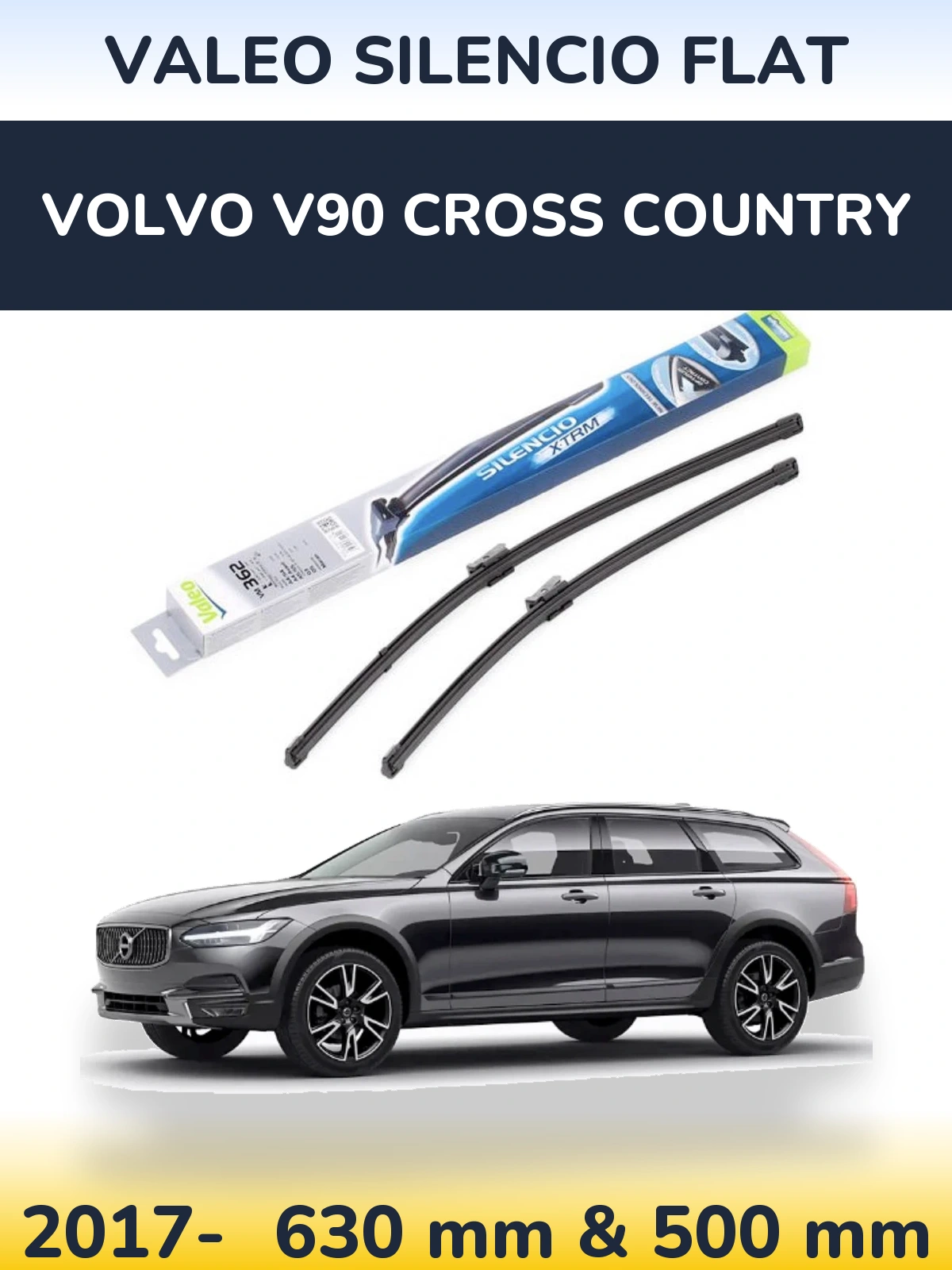 Sada předních stěračů Valeo Silencio Flat 600 a 500 mm pro Volvo V90 Cross Country 2017-2026