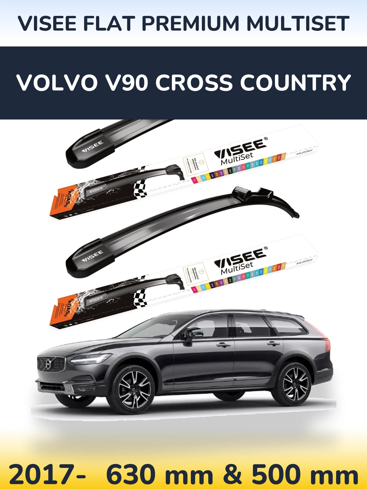 Sada předních stěračů VISEE FLAT PREMIUM MultiSet 630 a 500 mm pro Volvo V90 Cross Country 2017-2026