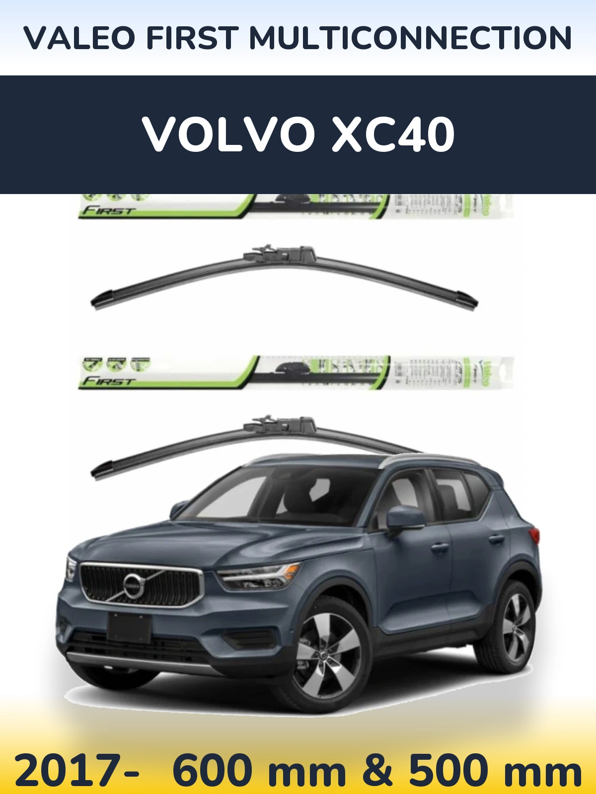 Sada předních stěračů Valeo First MultiConnection 600 a 500 mm pro Volvo XC40 2017-2026