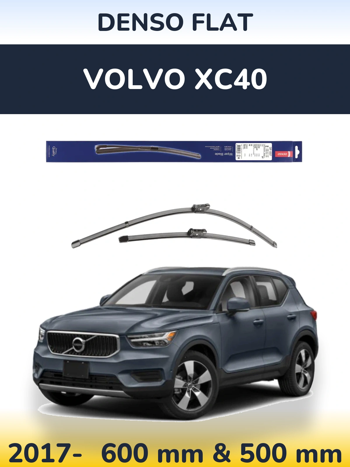 Комплект передніх щіток Denso Flat 600 & 500 мм для Volvo XC40 2017-2026