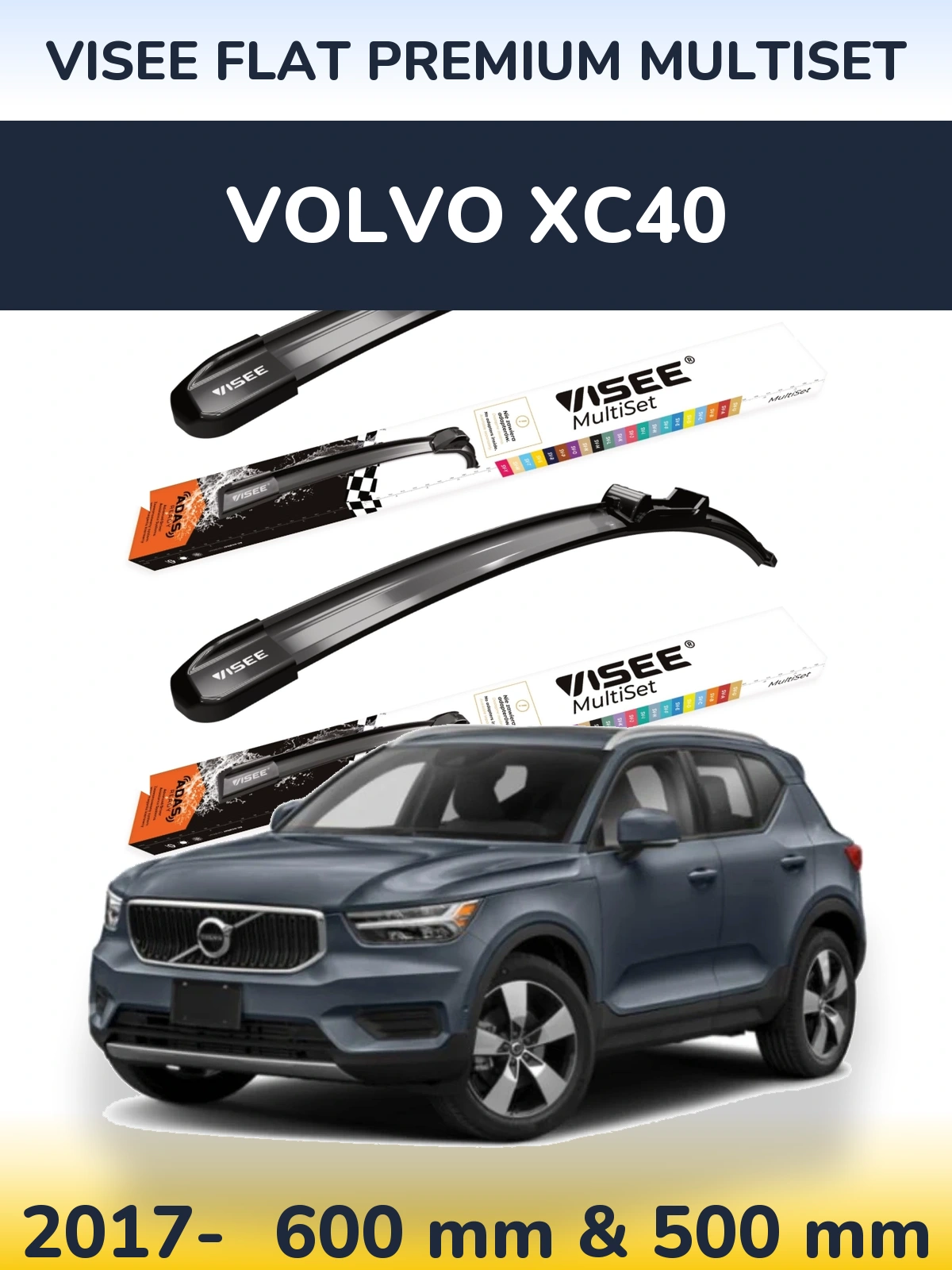 Sada předních stěračů VISEE FLAT PREMIUM MultiSet 600 a 500 mm pro Volvo XC40 2017-2026