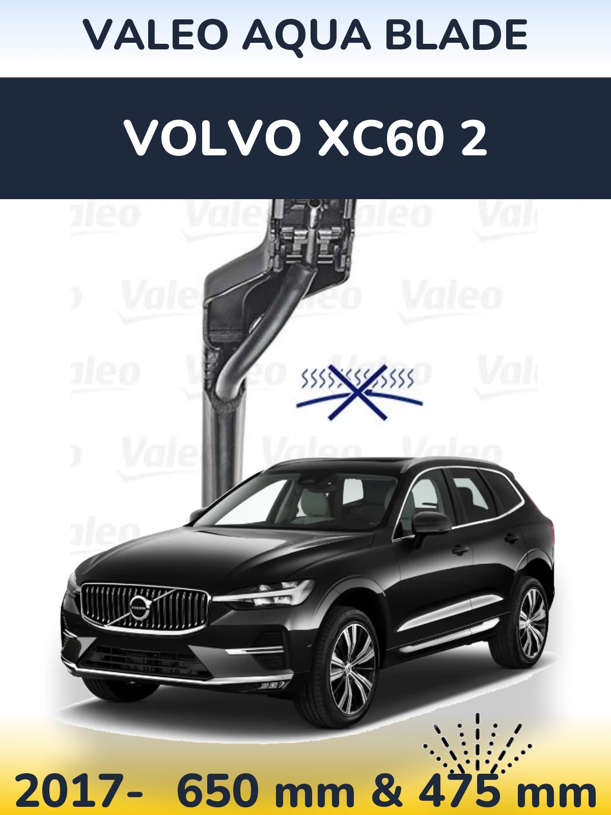 Sada předních stěračů Valeo Aqua Blade 650 a 475 mm pro Volvo XC60 2 2017-2026