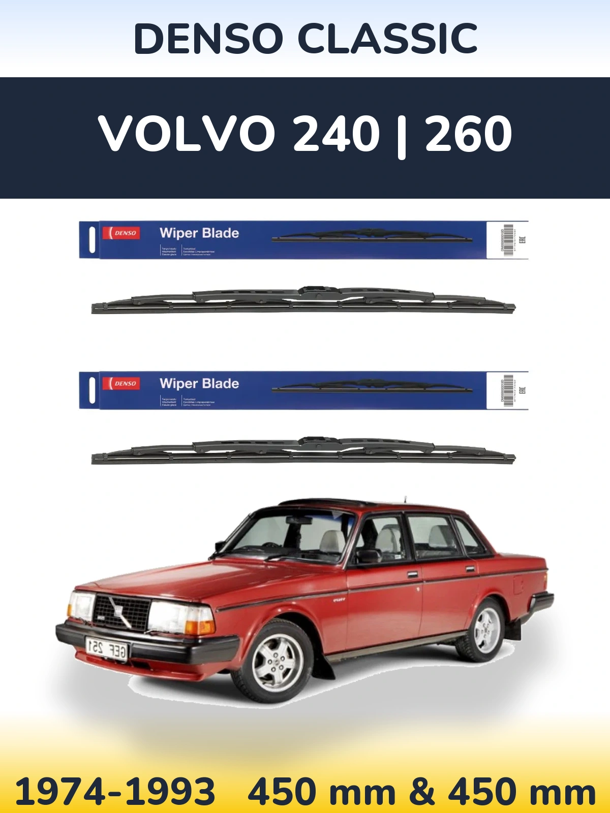 Sada předních stěračů Denso Classic 450 a 450 mm pro Volvo 240 | 260 1974-1993