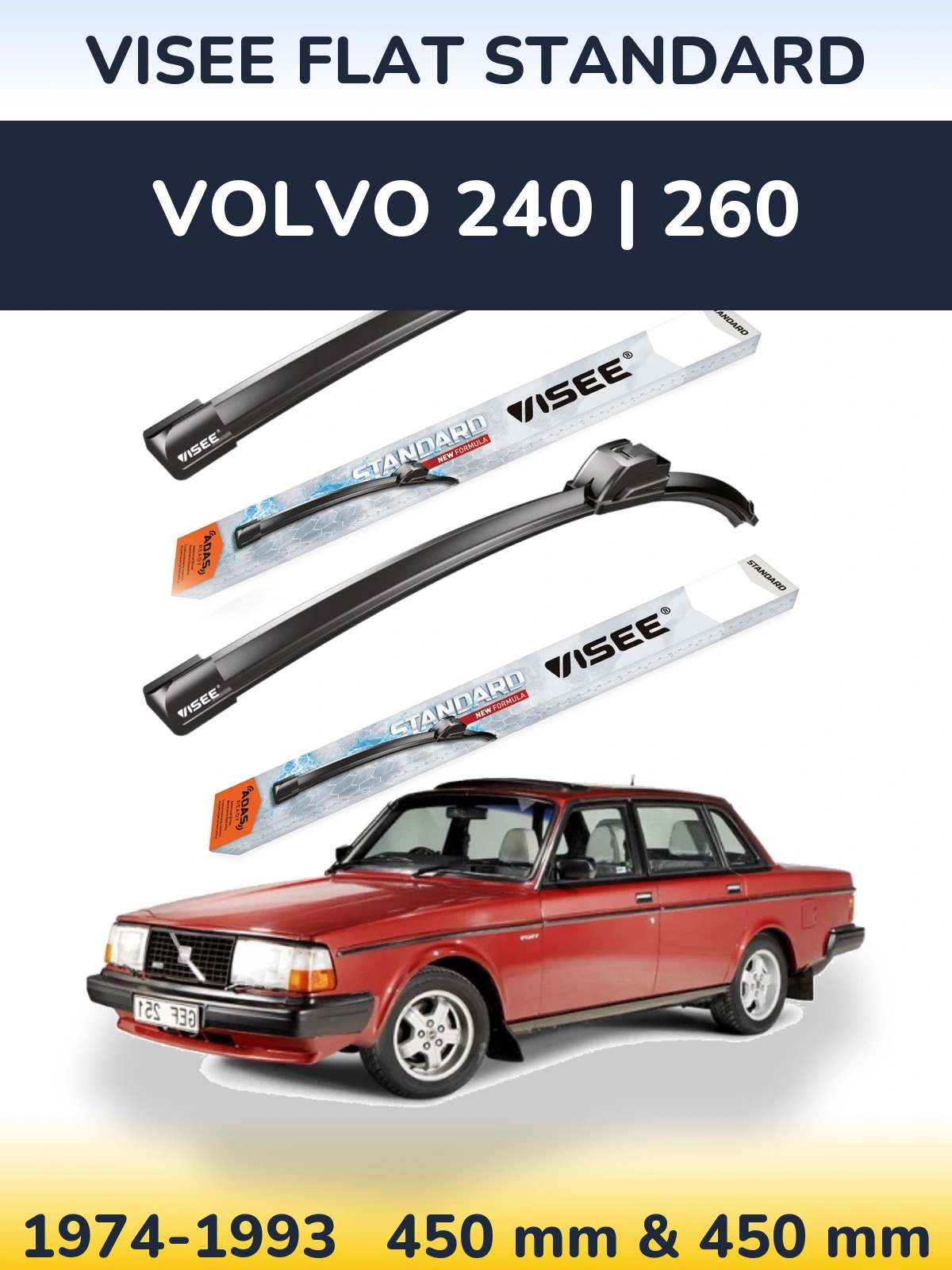 Sada předních stěračů VISEE FLAT STANDARD 450 a 450 mm pro Volvo 240 | 260 1974-1993