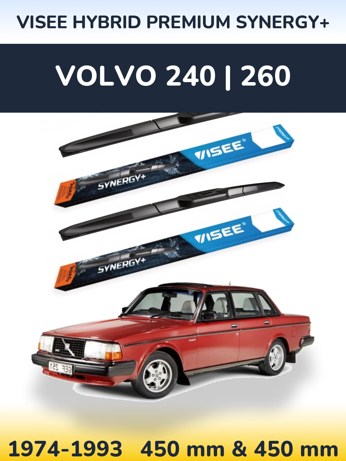 Sada předních stěračů VISEE HYBRID PREMIUM SYNERGY+ 450 a 450 mm pro Volvo 240 | 260 1974-1993