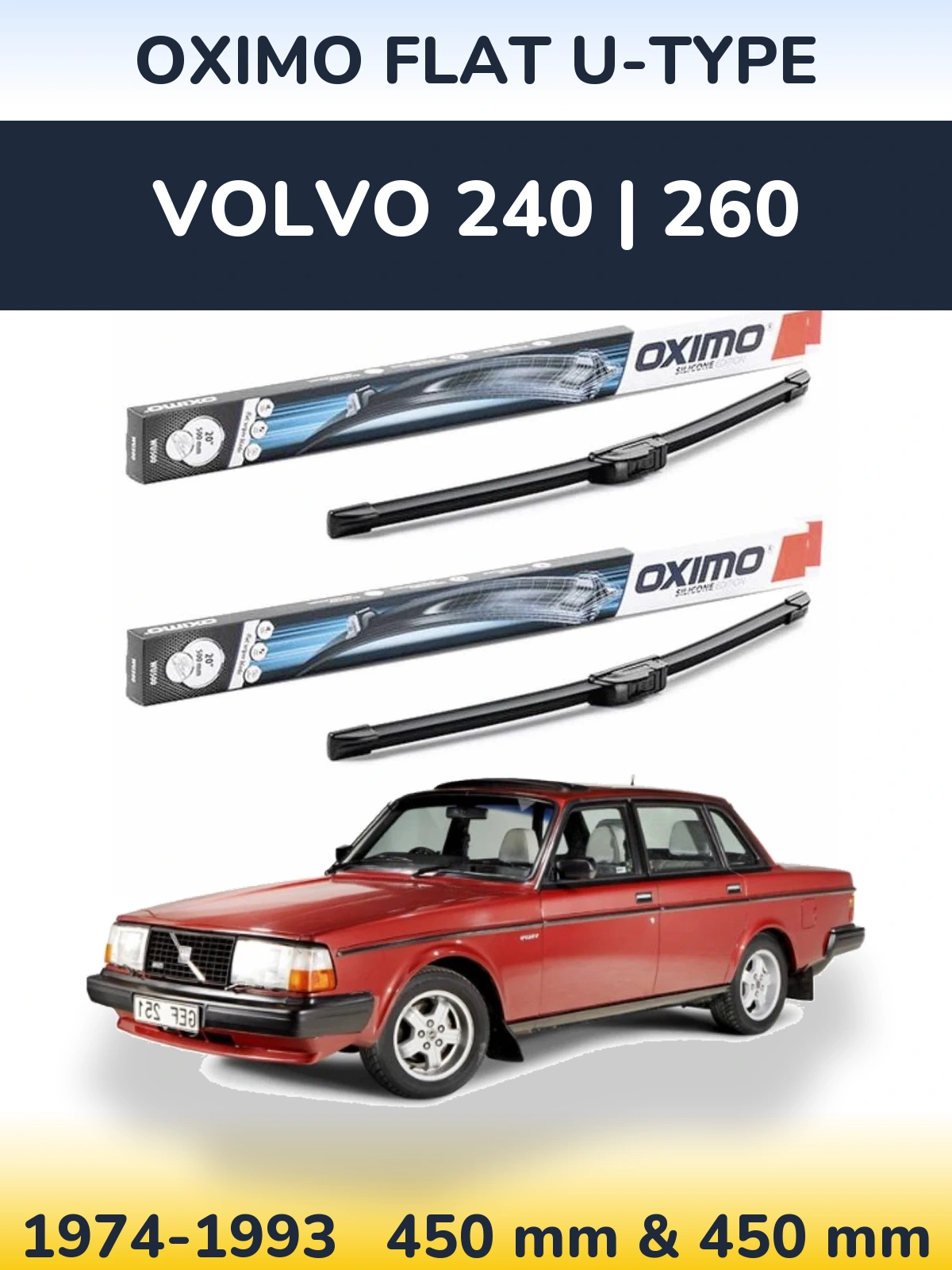 Sada předních stěračů Oximo Flat U-type 450 a 450 mm pro Volvo 240 | 260 1974-1993