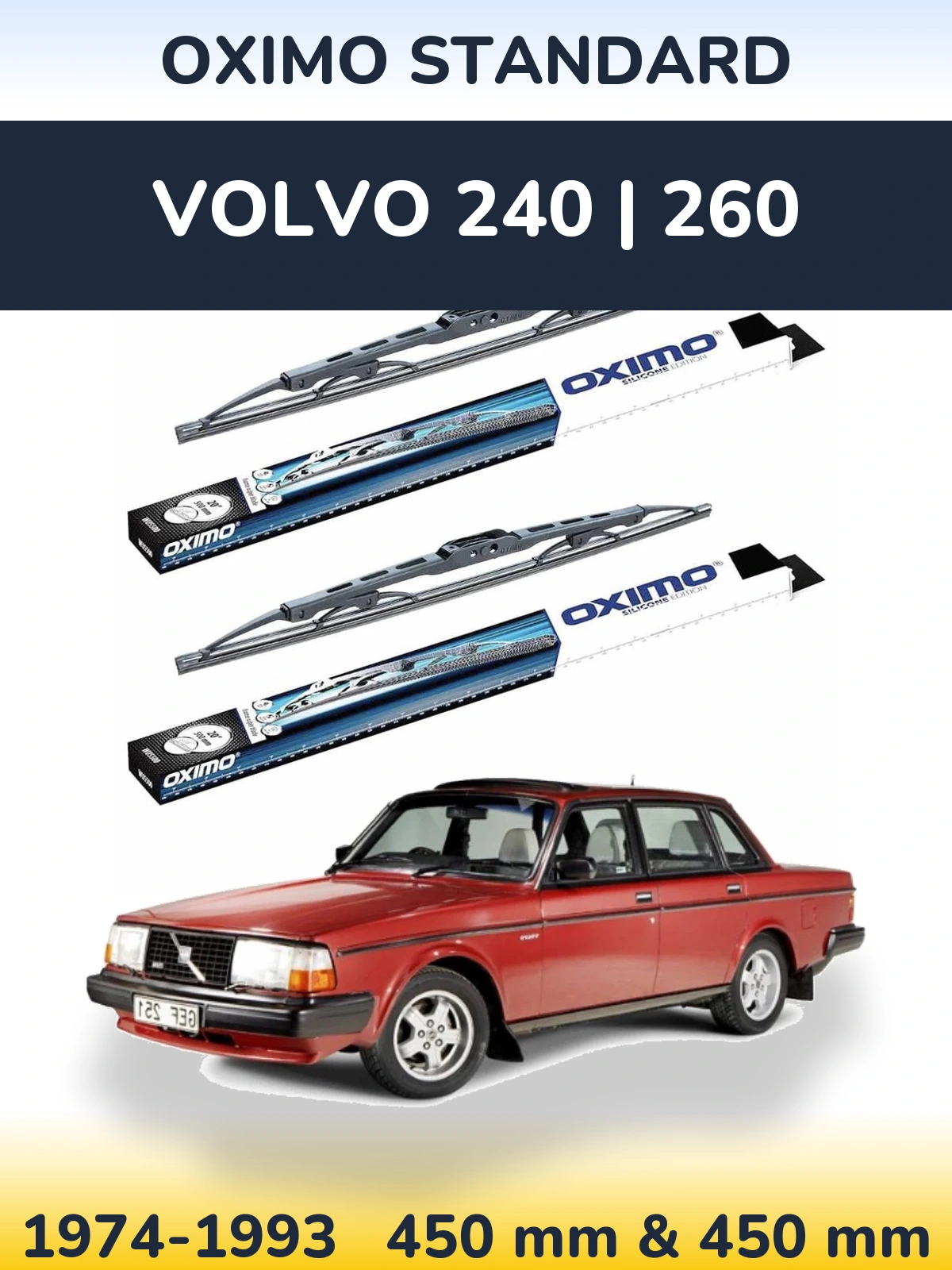 Sada předních stěračů Oximo Standard 450 a 450 mm pro Volvo 240 | 260 1974-1993