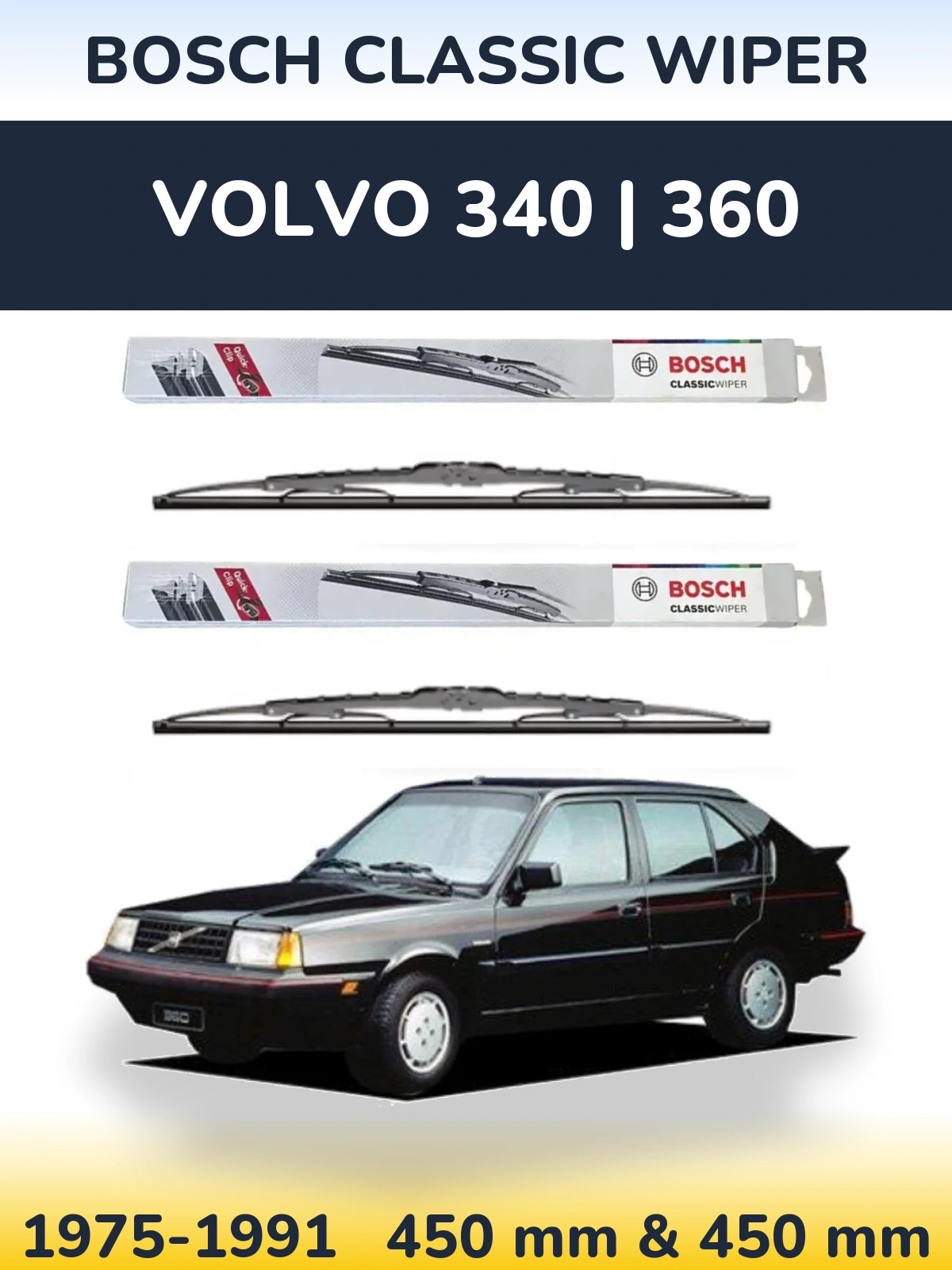 Sada předních stěračů BOSCH Classic Wiper 450 a 450 mm pro Volvo 340 | 360 1975-1991