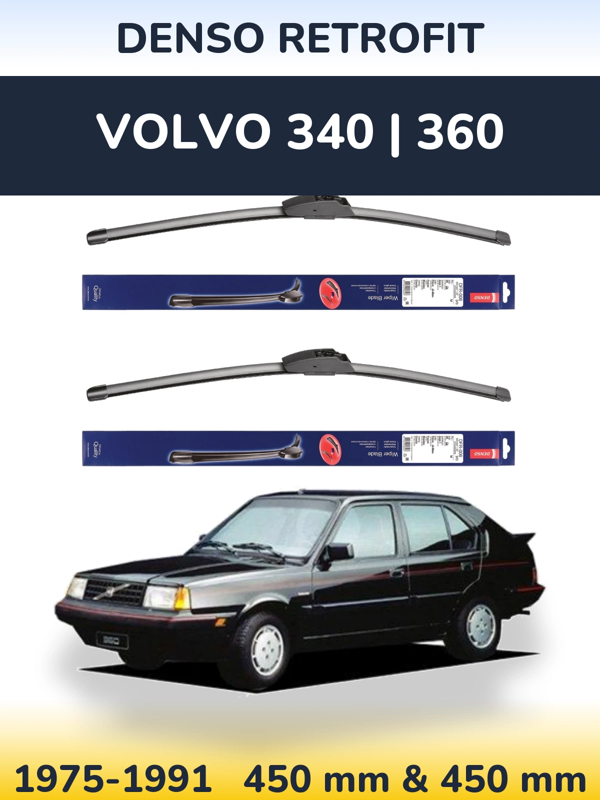 Sada předních stěračů Denso Retrofit 450 a 450 mm pro Volvo 340 | 360 1975-1991