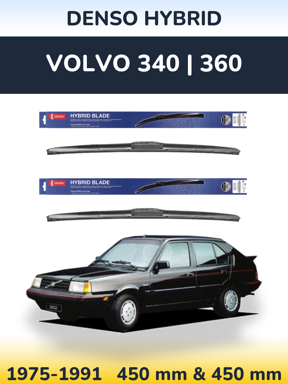 Sada předních stěračů Denso Hybrid 450 a 450 mm pro Volvo 340 | 360 1975-1991