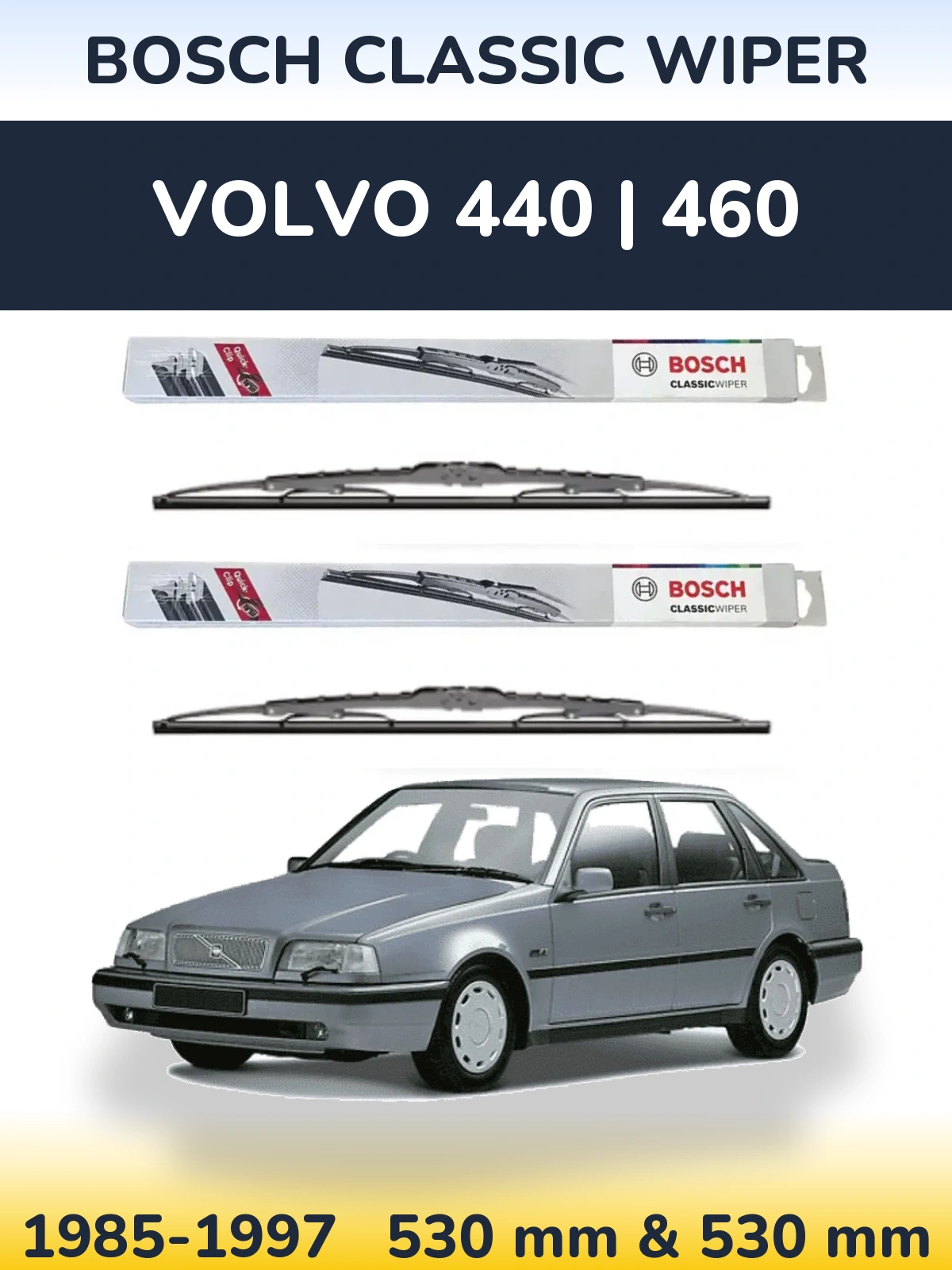 Sada předních stěračů BOSCH Classic Wiper 530 a 530 mm pro Volvo 440 | 460 1985-1997