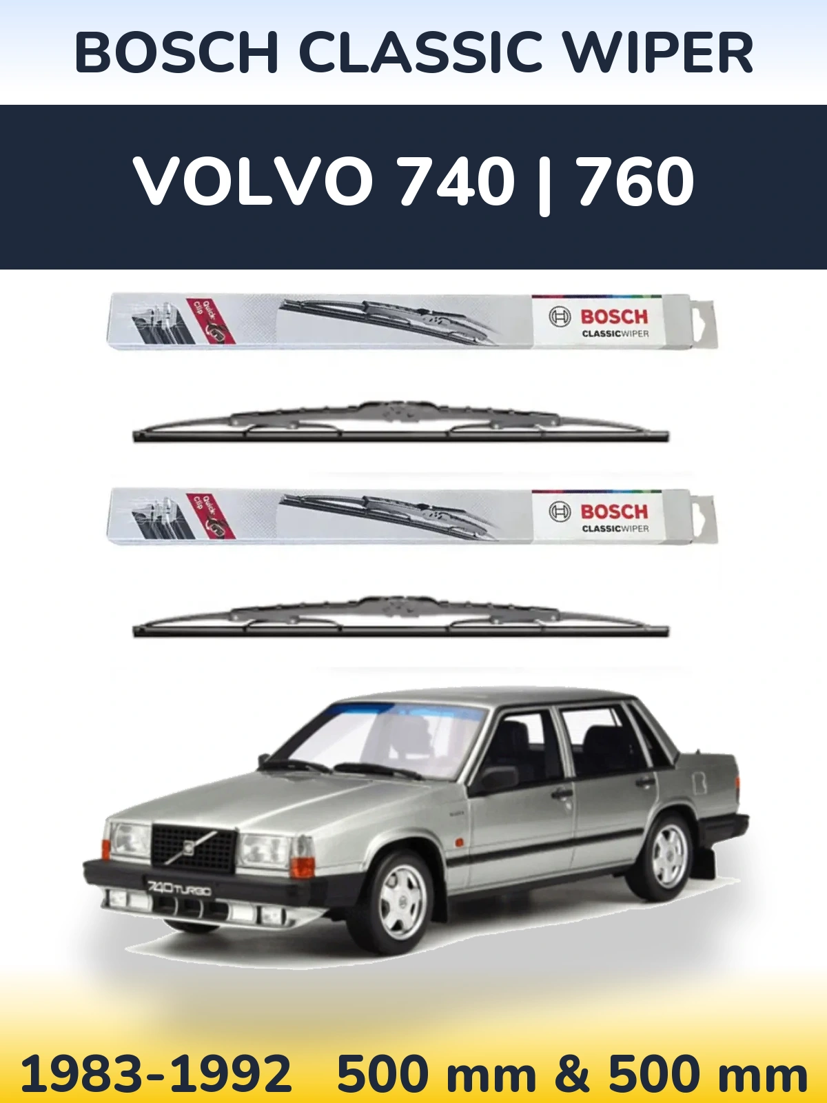 Комплект передніх щіток BOSCH Classic Wiper 500 & 500 мм для Volvo 740 | 760 1983-1992