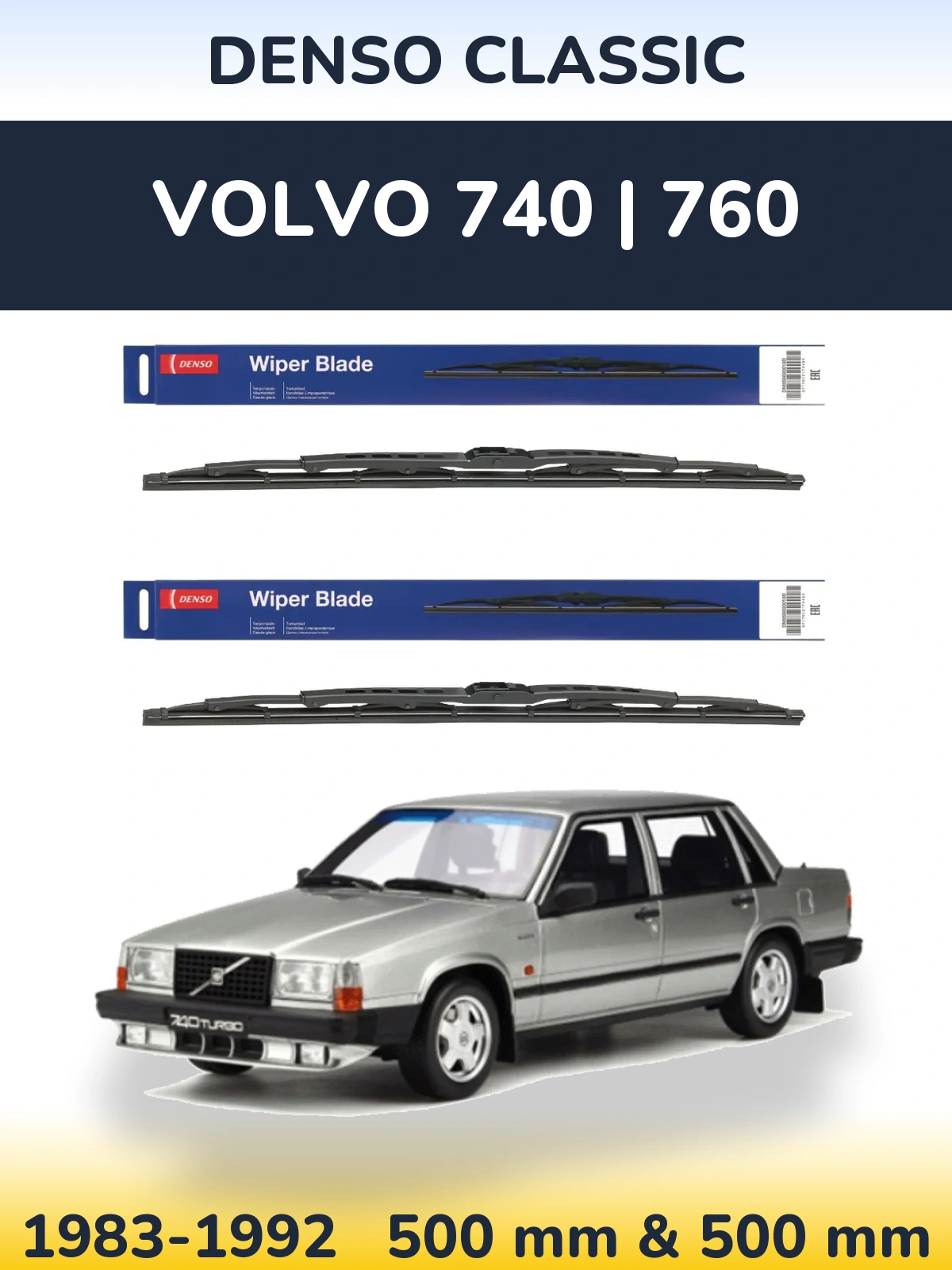 Sada předních stěračů Denso Classic 500 a 500 mm pro Volvo 740 | 760 1983-1992