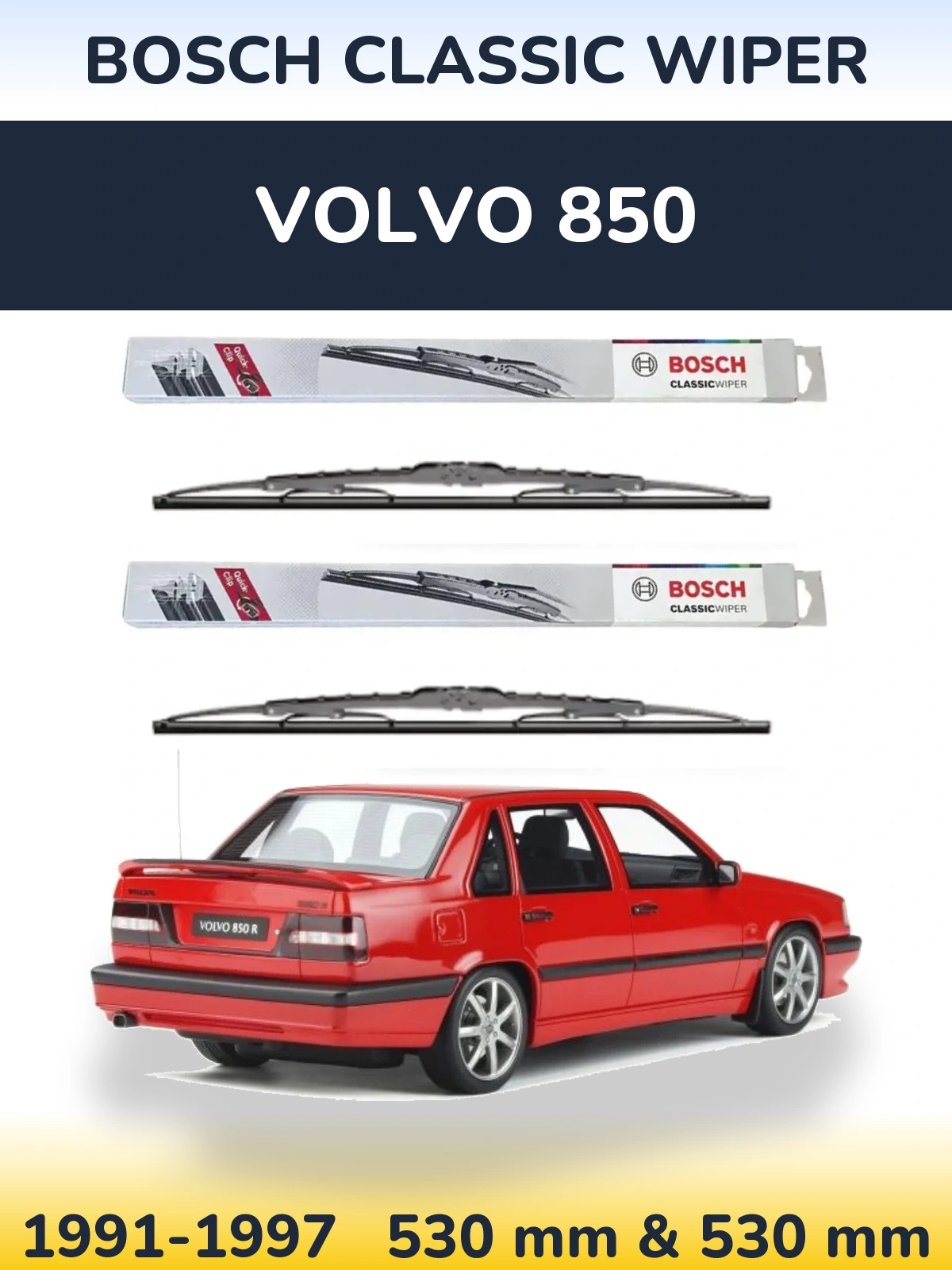 Sada předních stěračů BOSCH Classic Wiper 530 a 530 mm pro Volvo 850 1991-1997