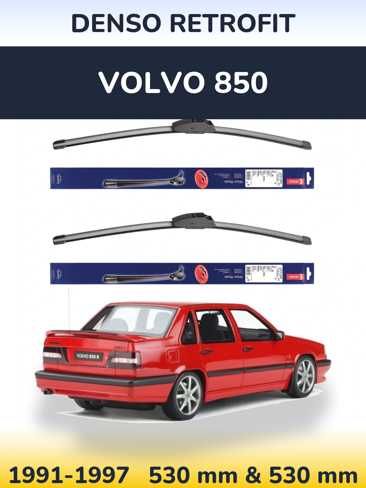 Sada předních stěračů Denso Retrofit 530 a 530 mm pro Volvo 850 1991-1997