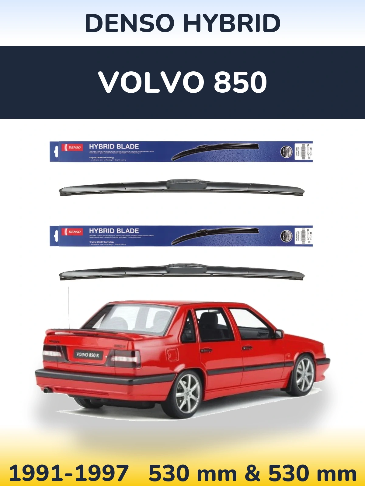 Sada předních stěračů Denso Hybrid 530 a 530 mm pro Volvo 850 1991-1997