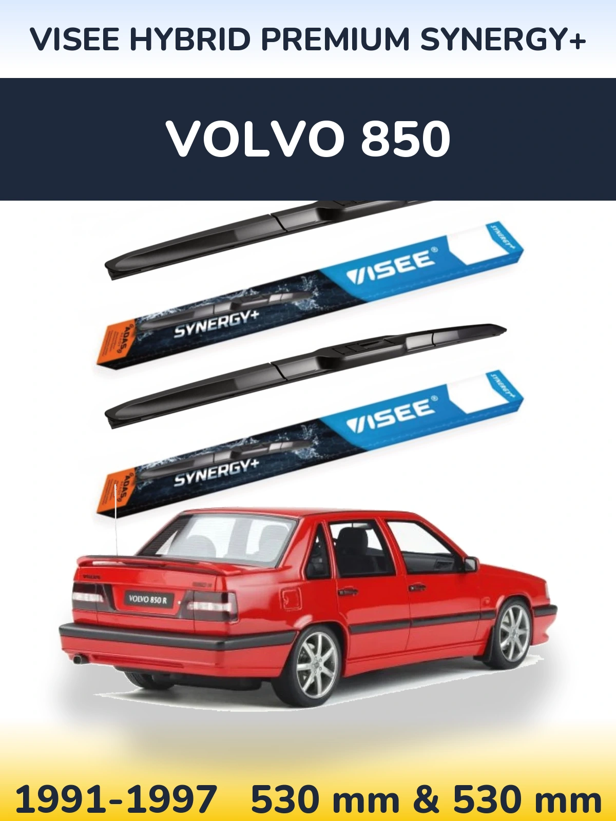 Sada předních stěračů VISEE HYBRID PREMIUM SYNERGY+ 530 a 530 mm pro Volvo 850 1991-1997