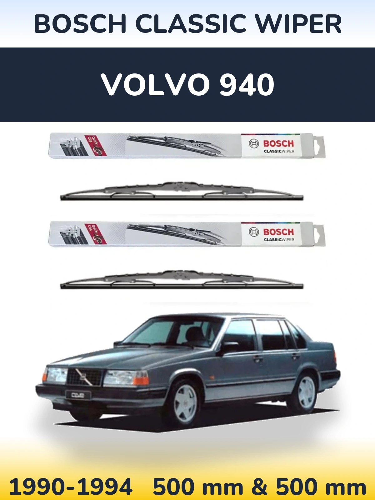 Комплект передніх щіток BOSCH Classic Wiper 500 & 500 мм для Volvo 940 1990-1994