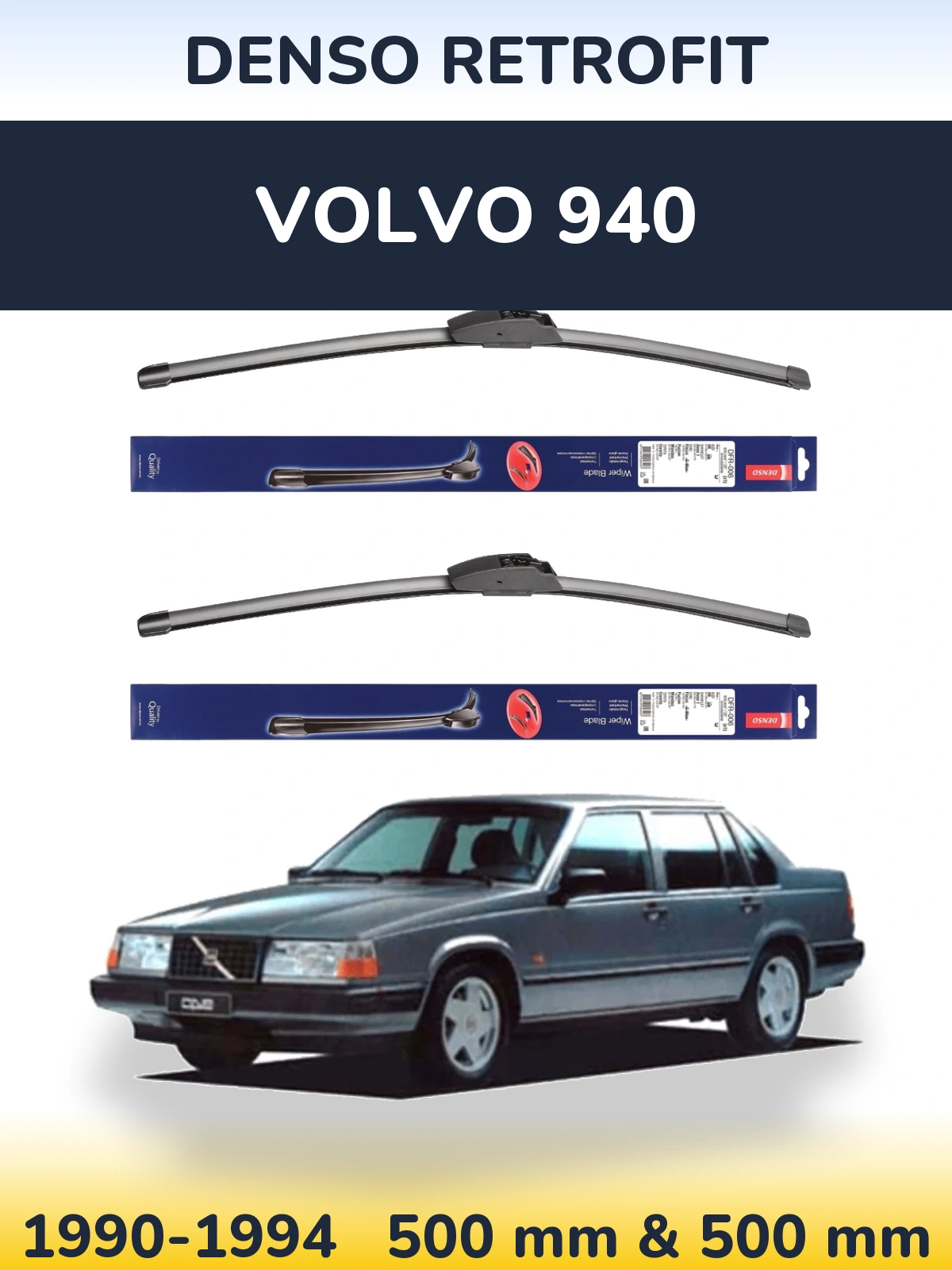 Sada předních stěračů Denso Retrofit 500 a 500 mm pro Volvo 940 1990-1994