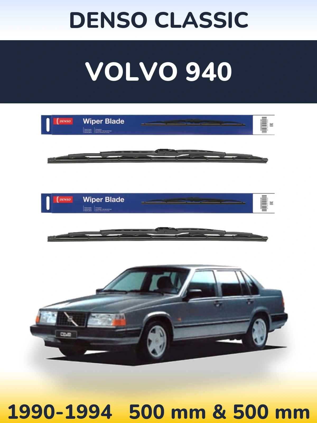 Sada předních stěračů Denso Classic 500 a 500 mm pro Volvo 940 1990-1994